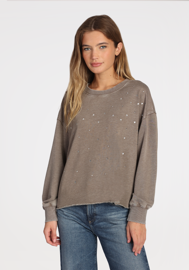 Camile Crew Sweatshirt w Raw Edge dylan clothing