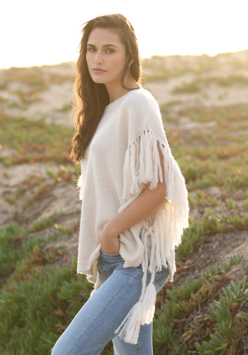 Fringed Sweater w/ Braided Side-Tie