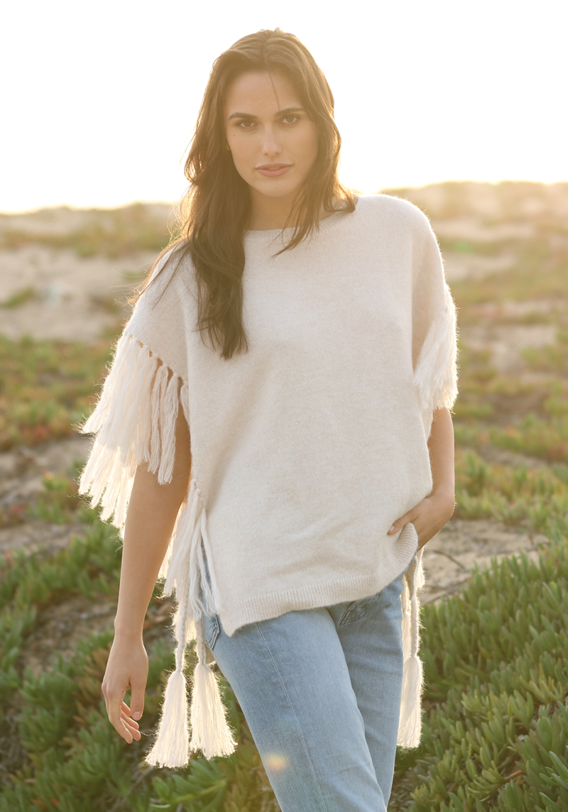 Fringed Sweater w/ Braided Side-Tie