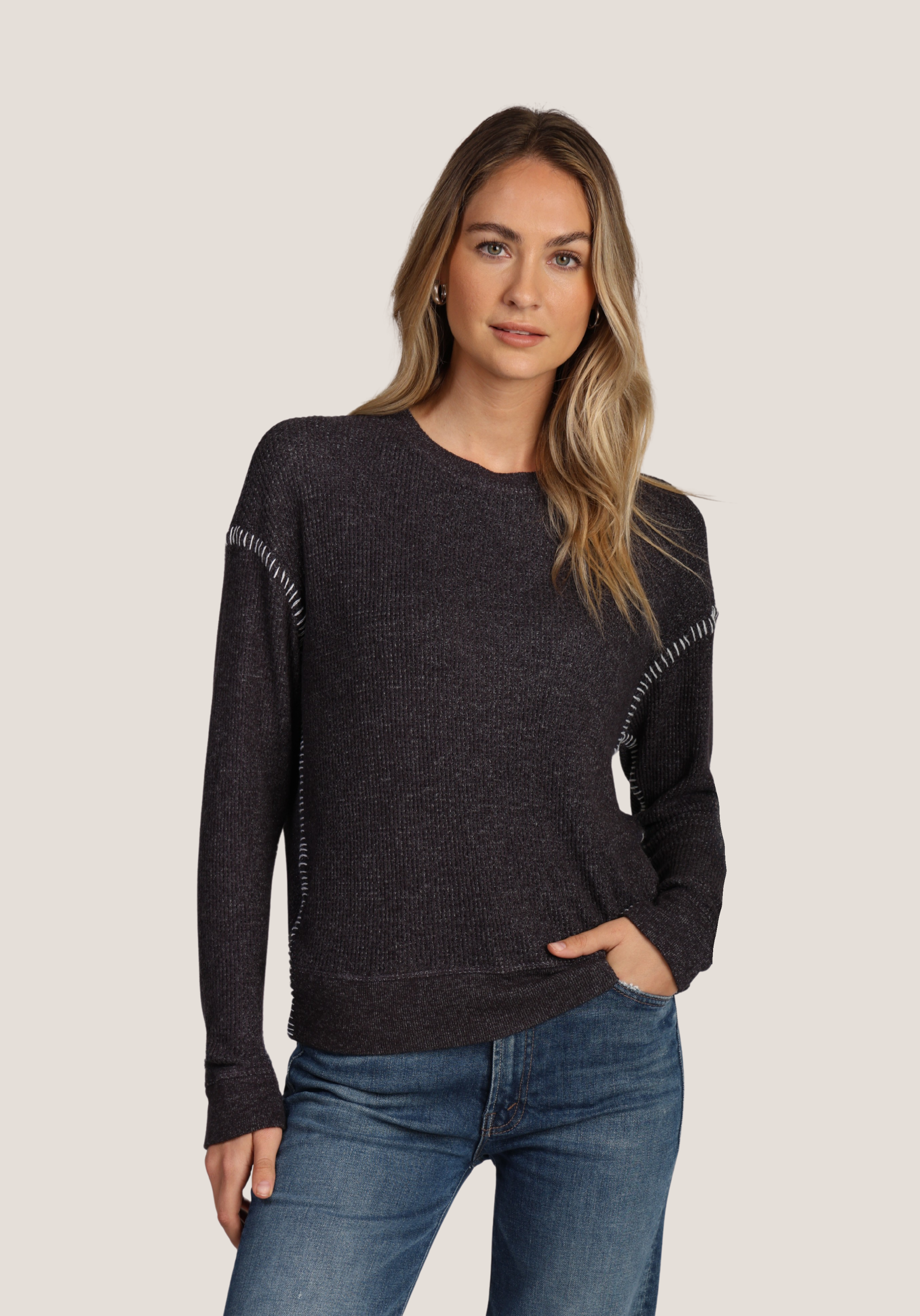 Blanket Stitch Waffle Sweatshirt