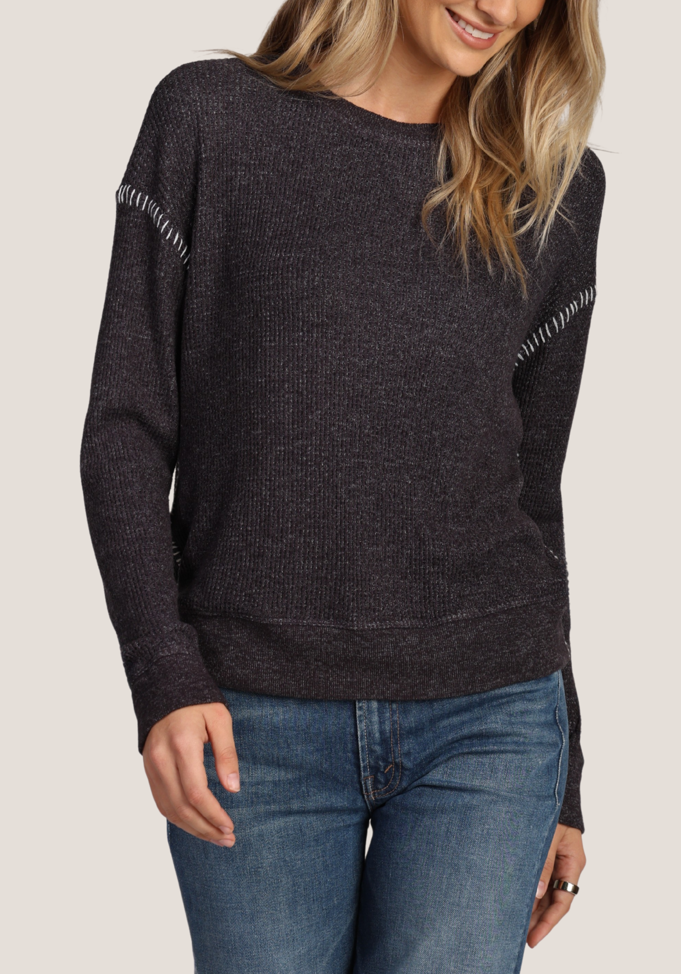 Blanket Stitch Waffle Sweatshirt