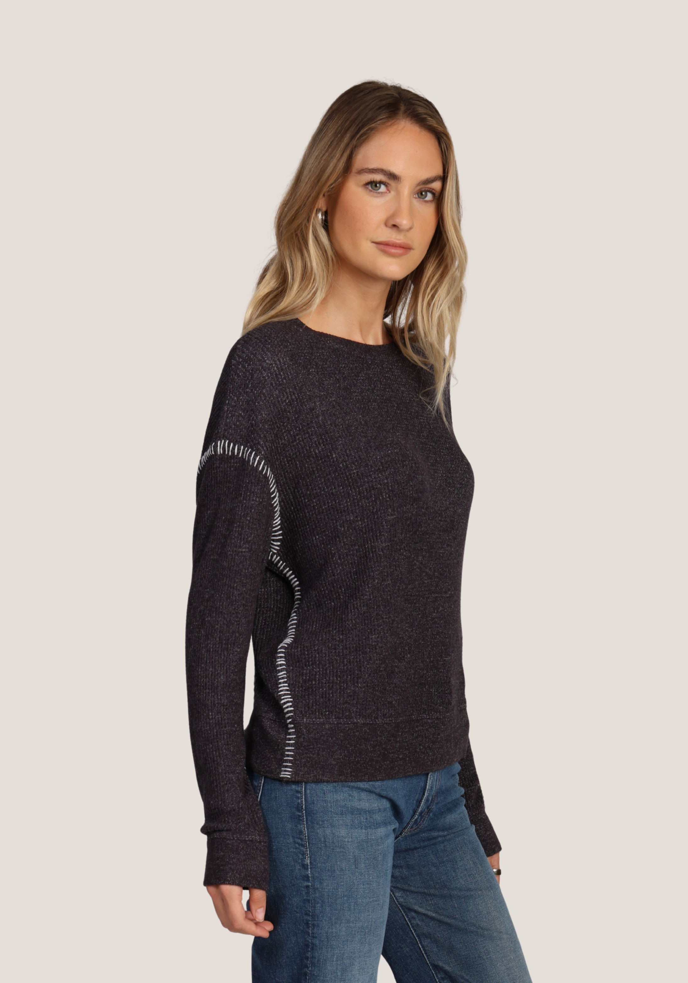 Blanket Stitch Waffle Sweatshirt