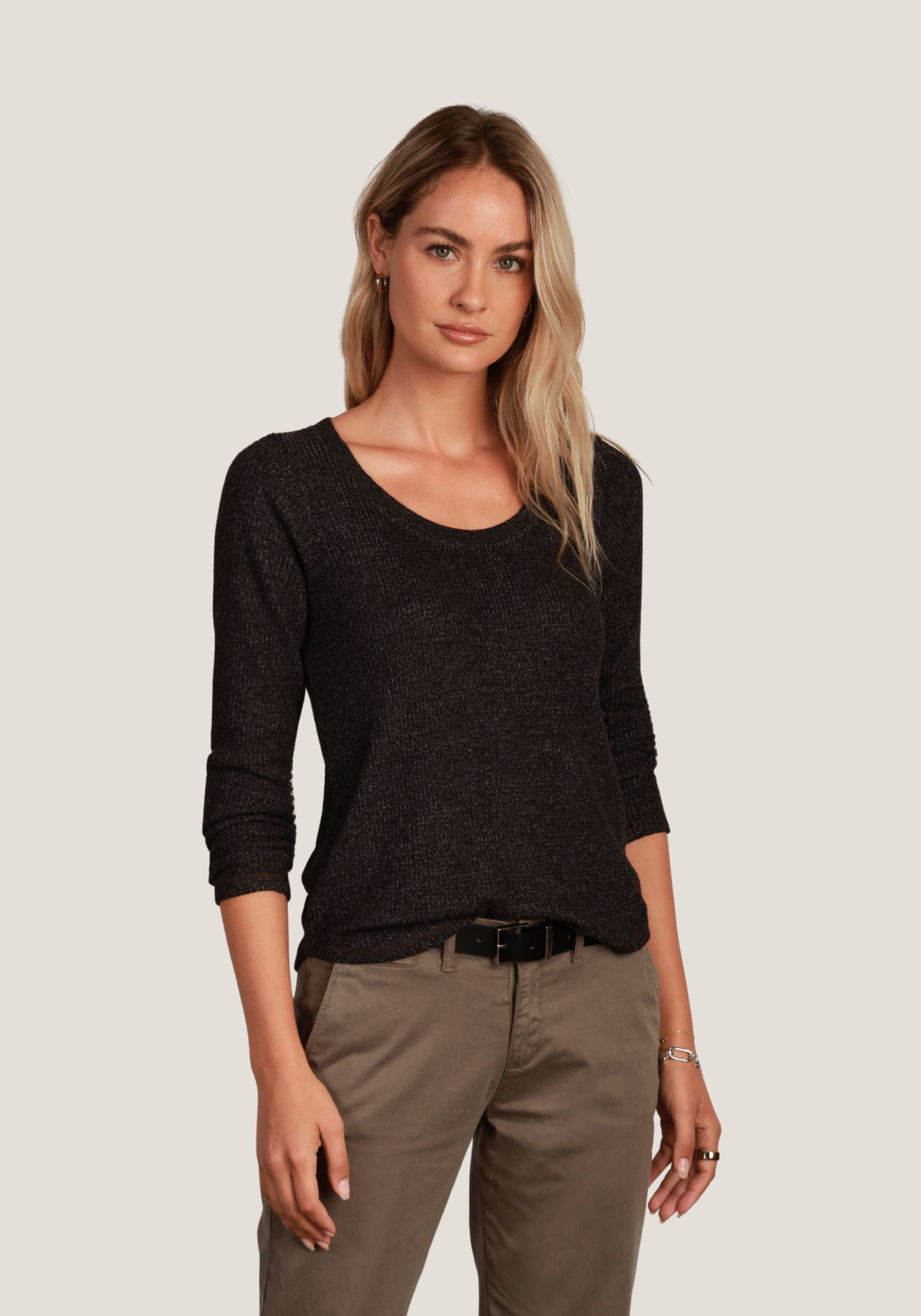 Brushed Waffle Scoop Neck