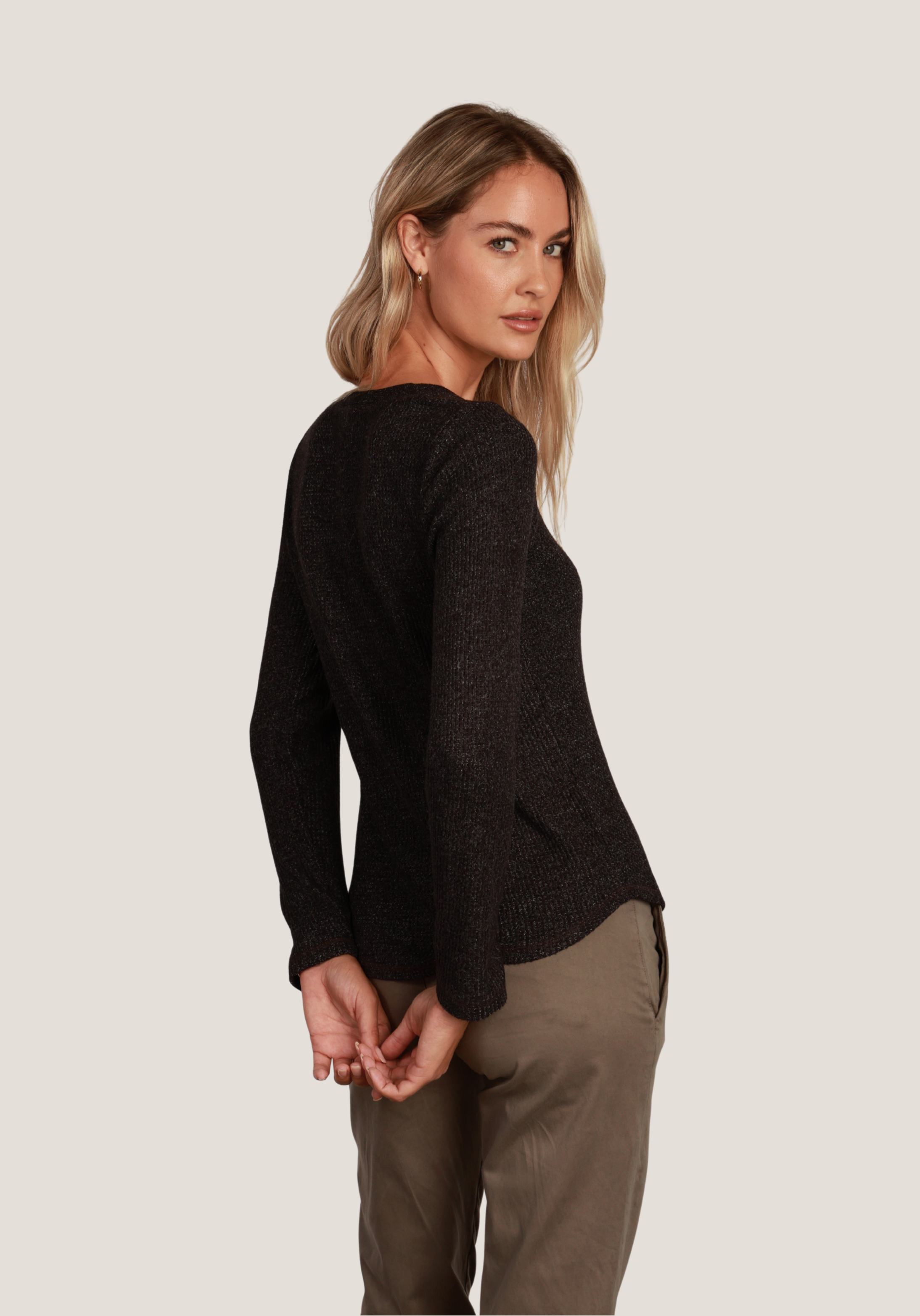 Brushed Waffle Scoop Neck