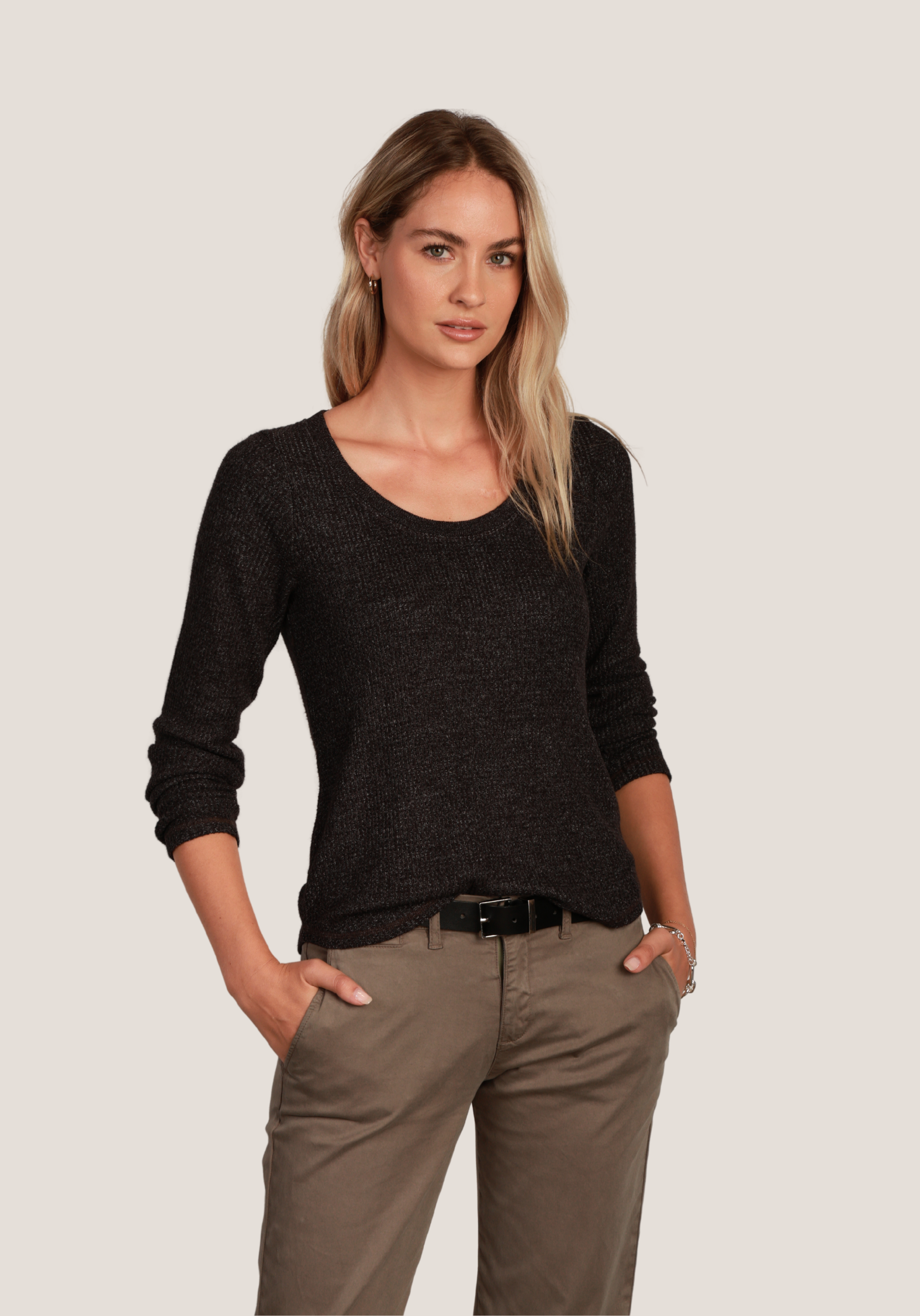 Brushed Waffle Scoop Neck