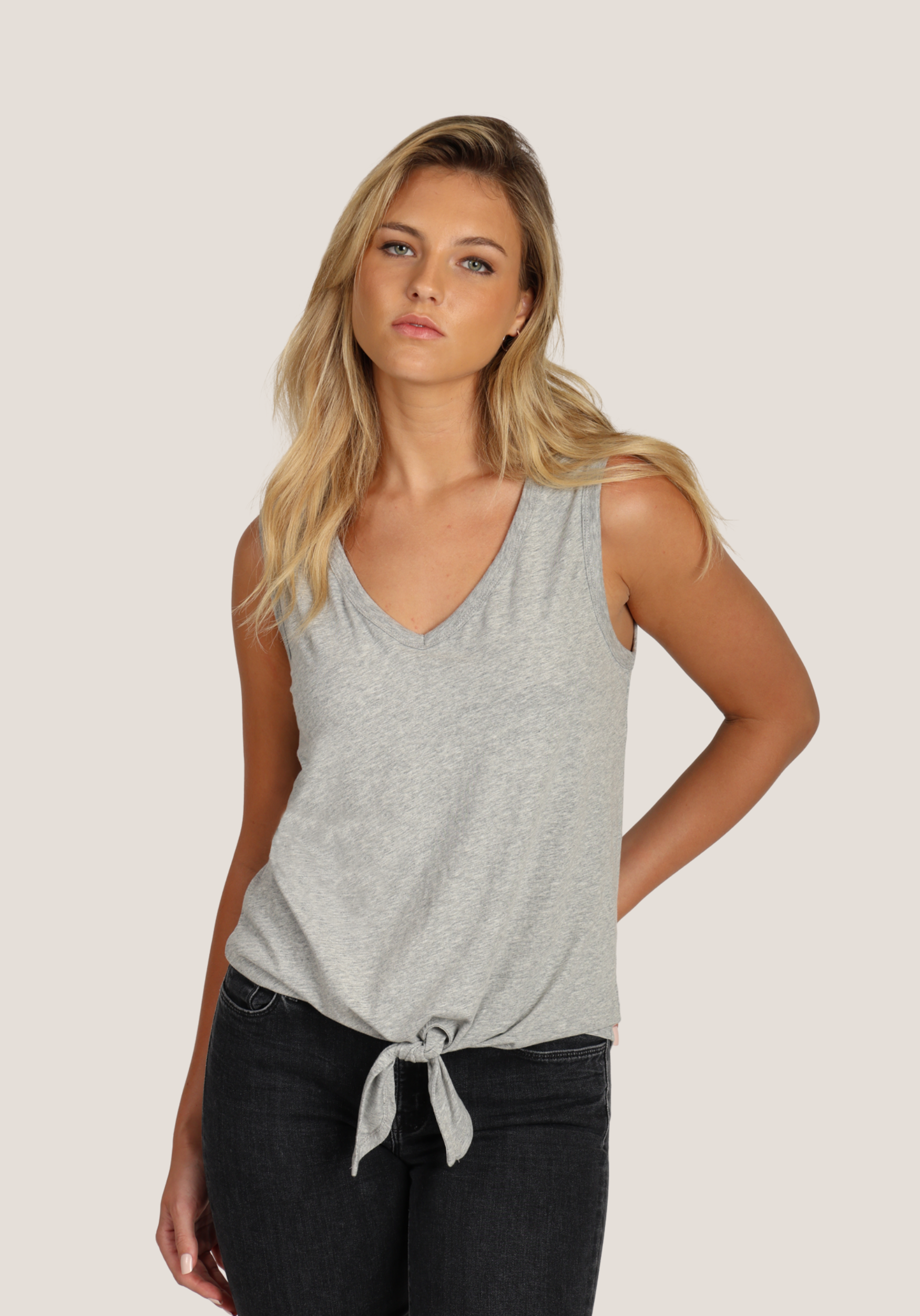 Deep V-Sleeveless Tie Top