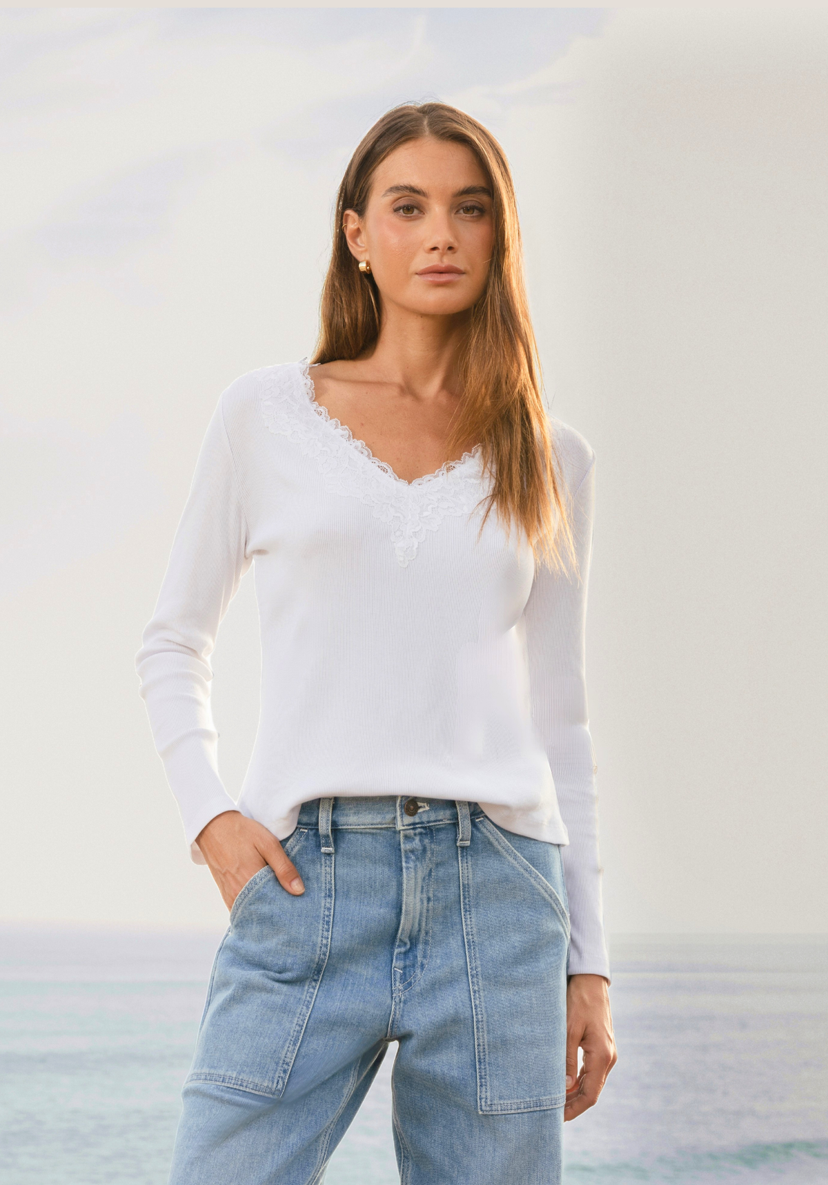 Remi V-Neck w/ Lace Trim