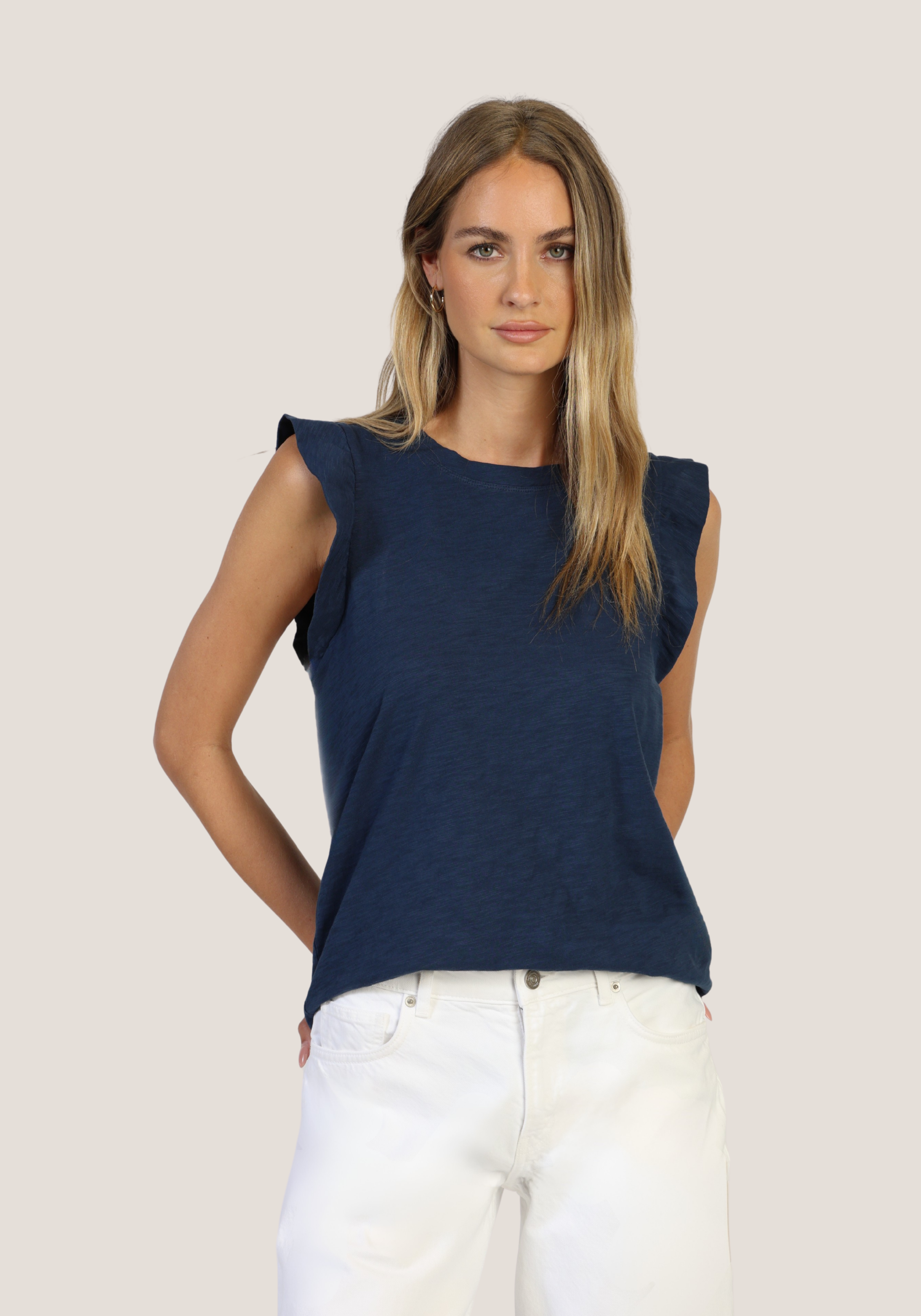 Sleeveless Ruffle Crew