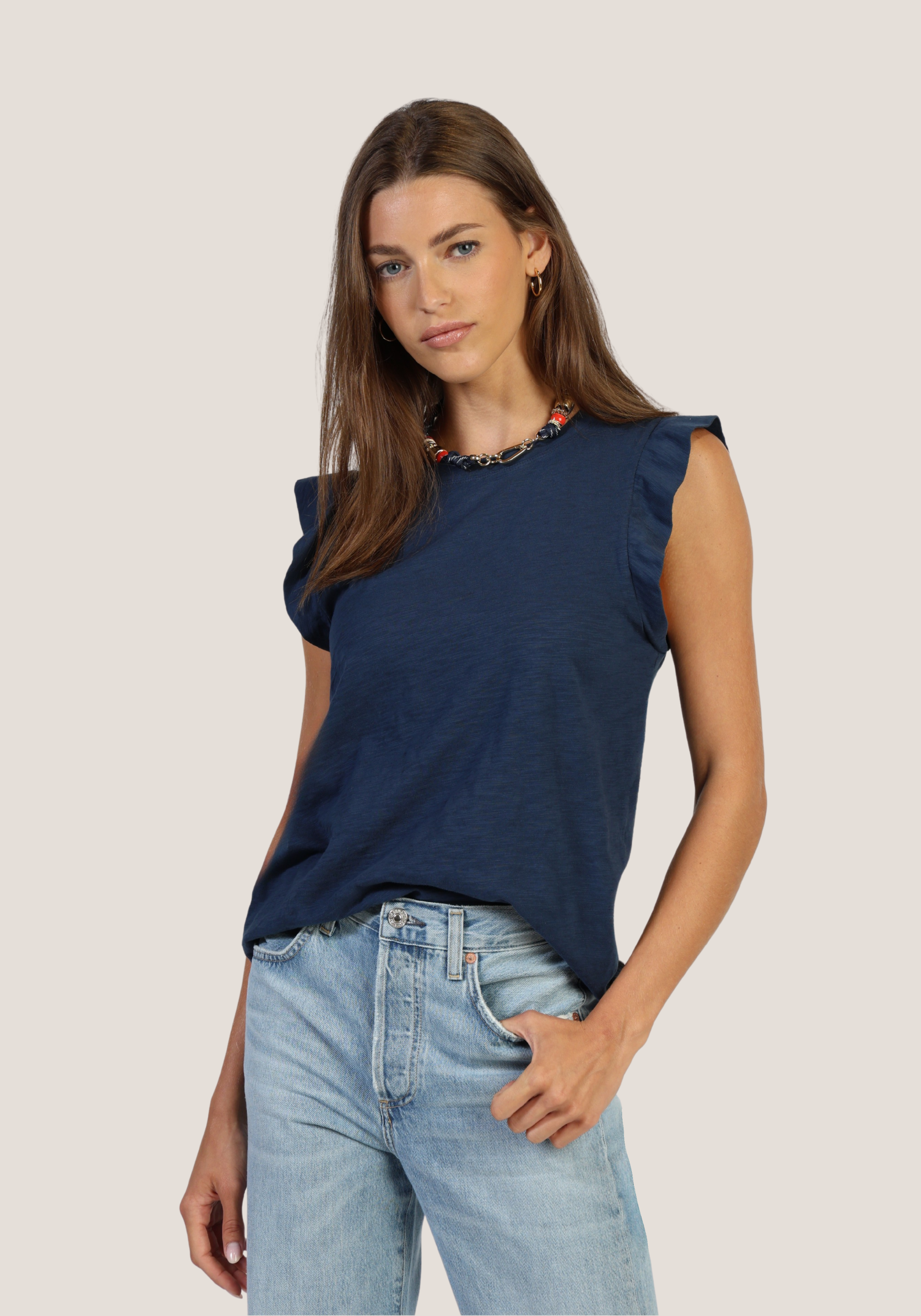 Sleeveless Ruffle Crew