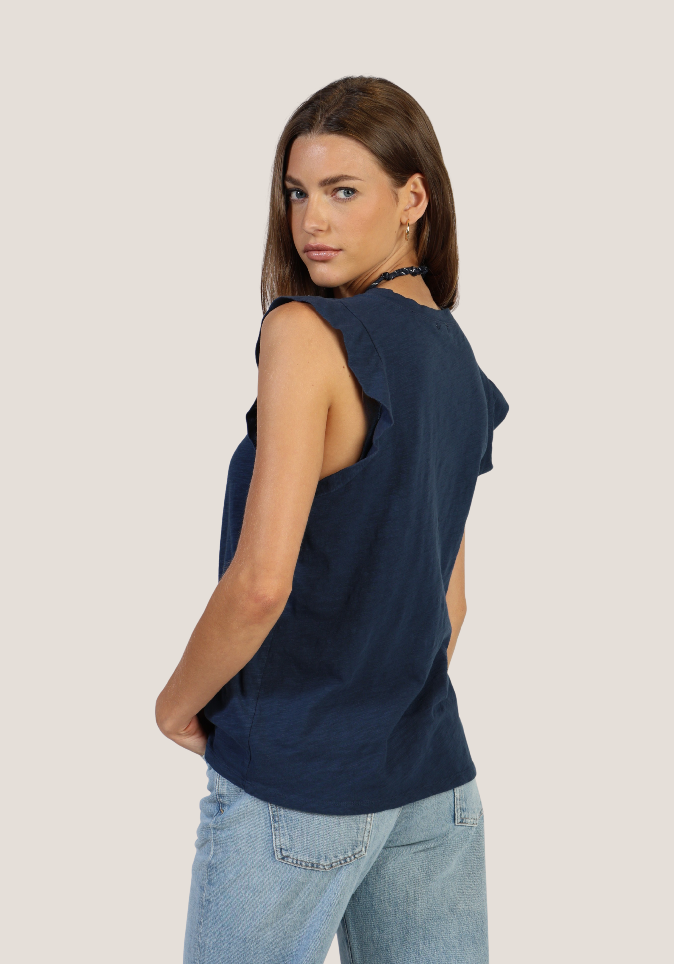 Sleeveless Ruffle Crew