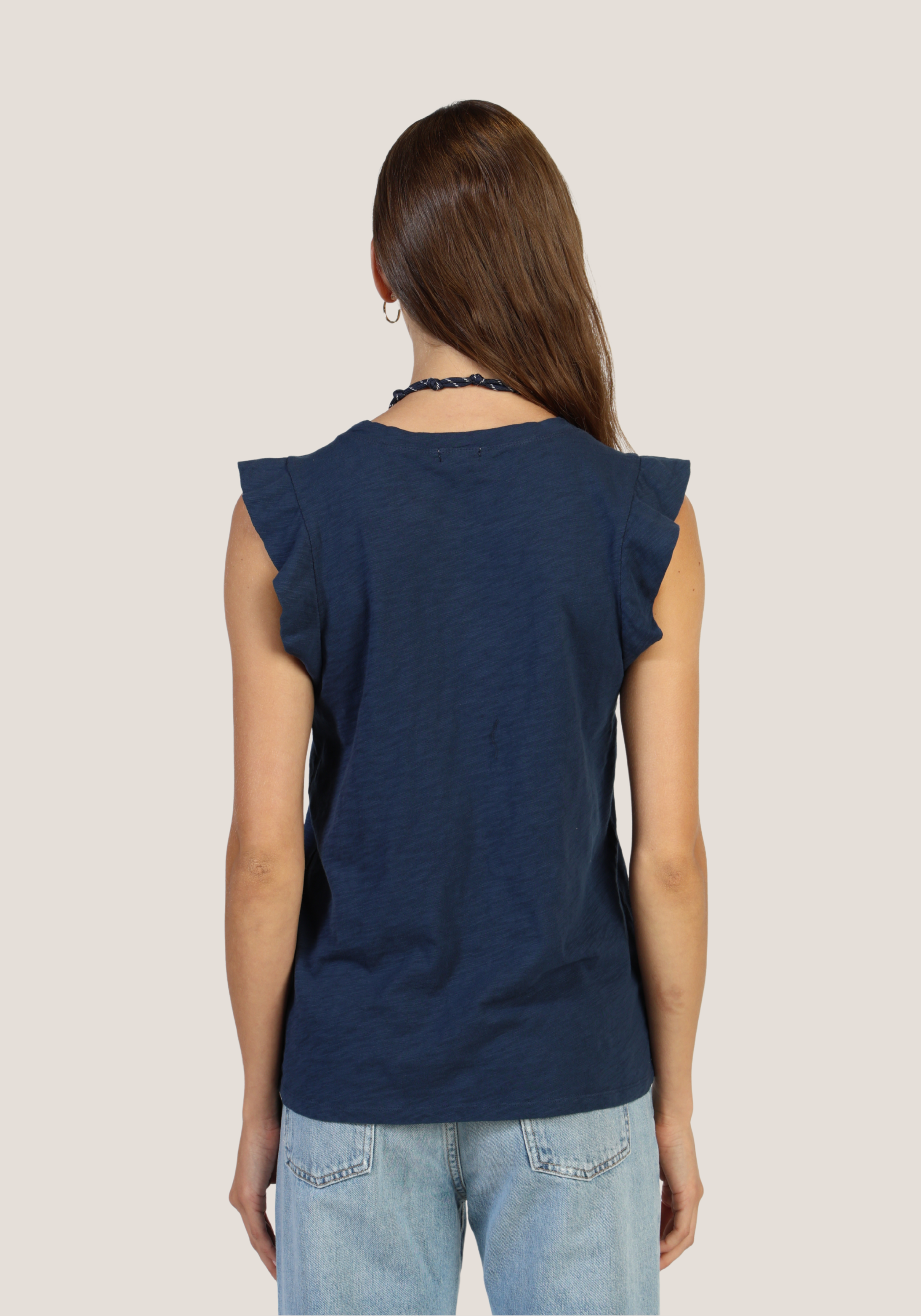 Sleeveless Ruffle Crew