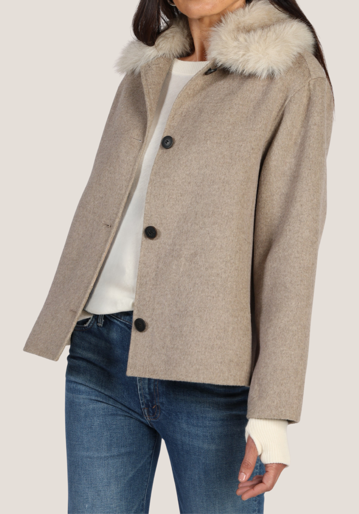 Clara Fur-Trimmed Melton Coat