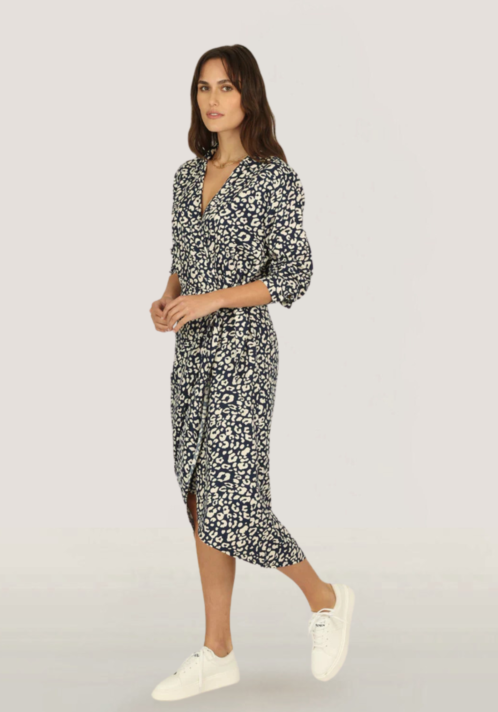Dylan Leopard Wrap Dress, Dark Denim, 100% Rayon, L
