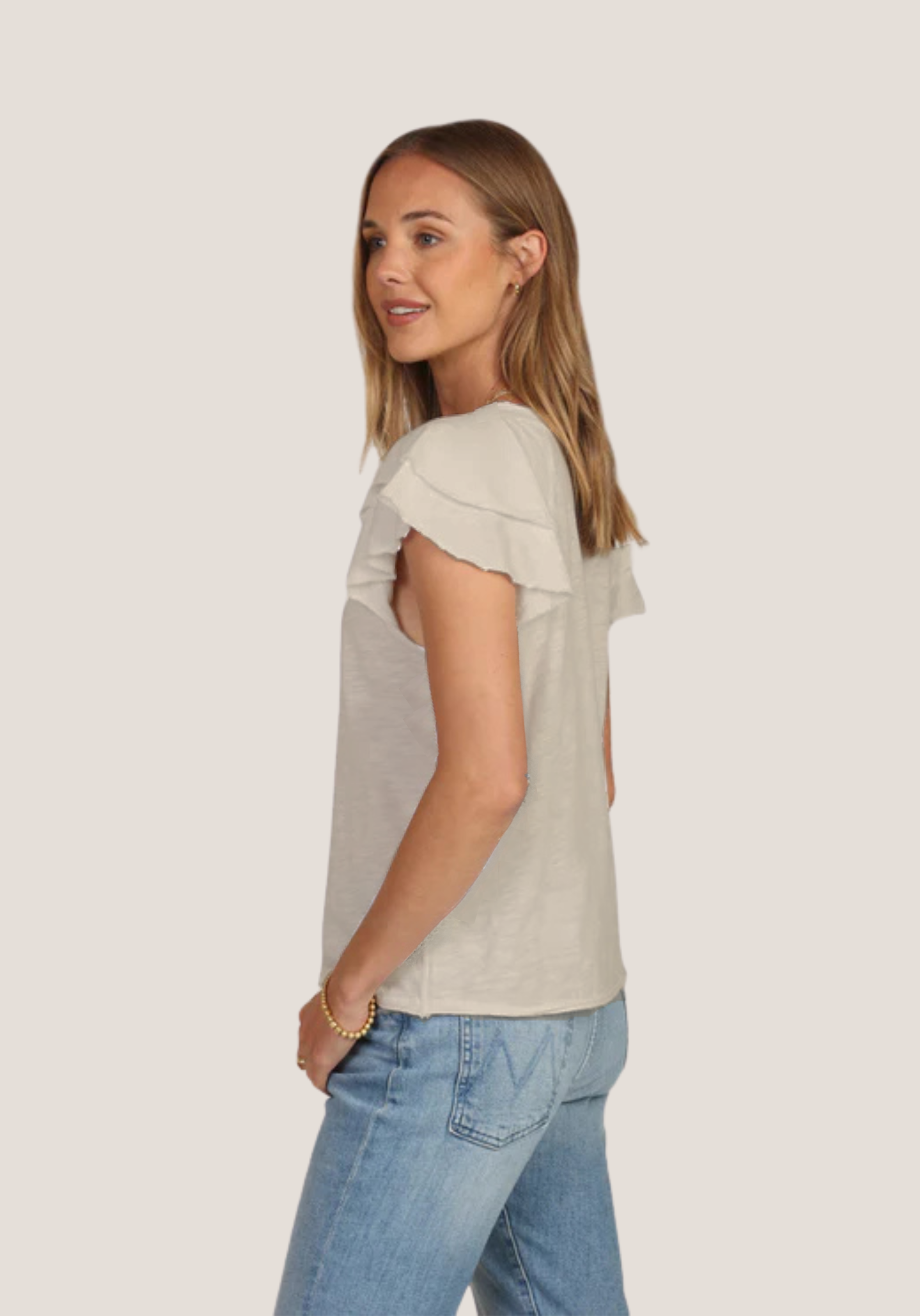 Ruffle Sleeve Deep-V Shirt