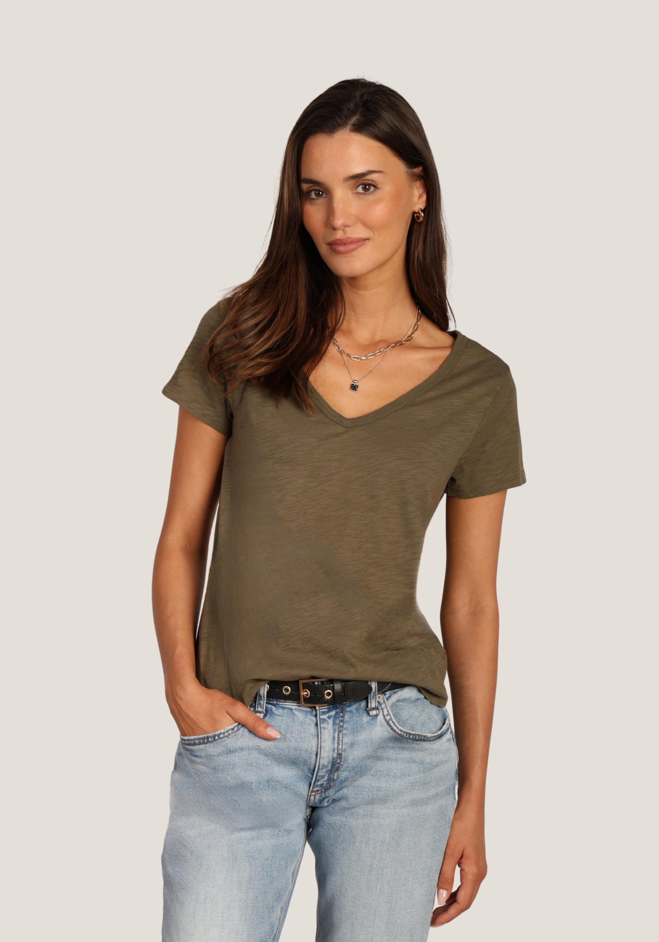 Short Sleeve Deep V-Tee