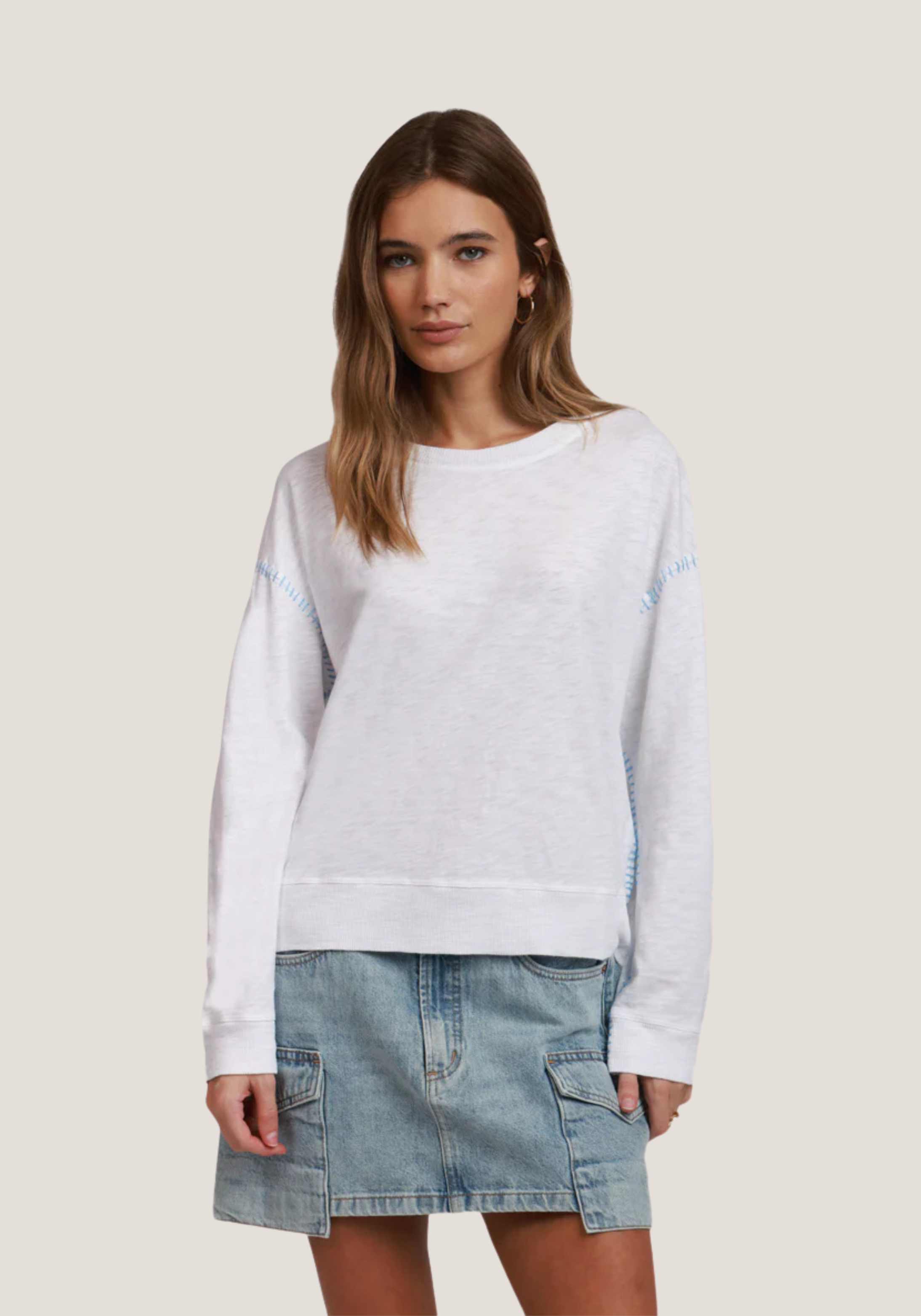 L/S Crew w/Contrast Saddle Stitch