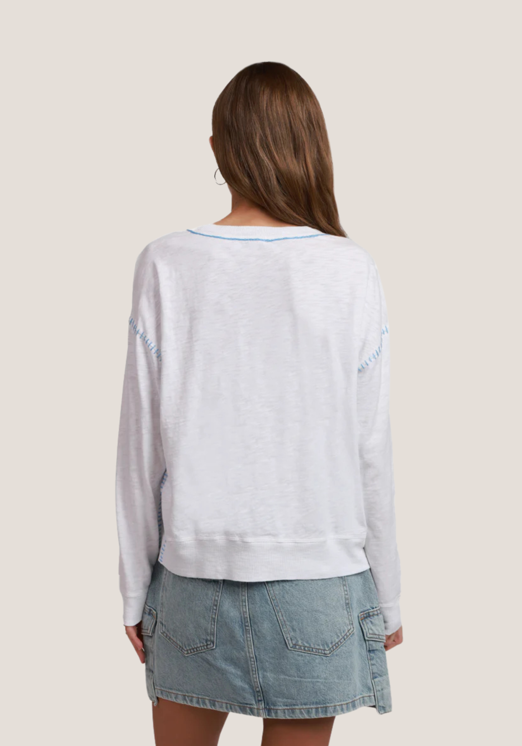 L/S Crew w/Contrast Saddle Stitch