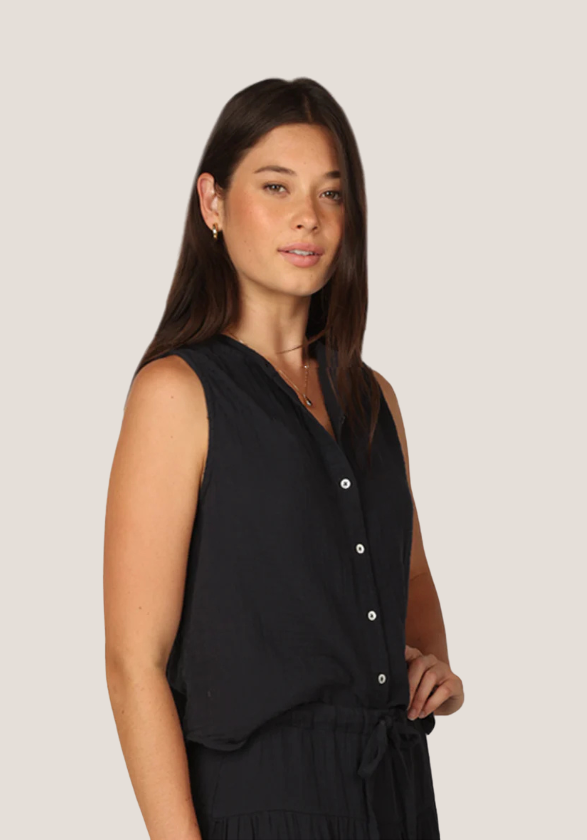 Sleeveless Button Front