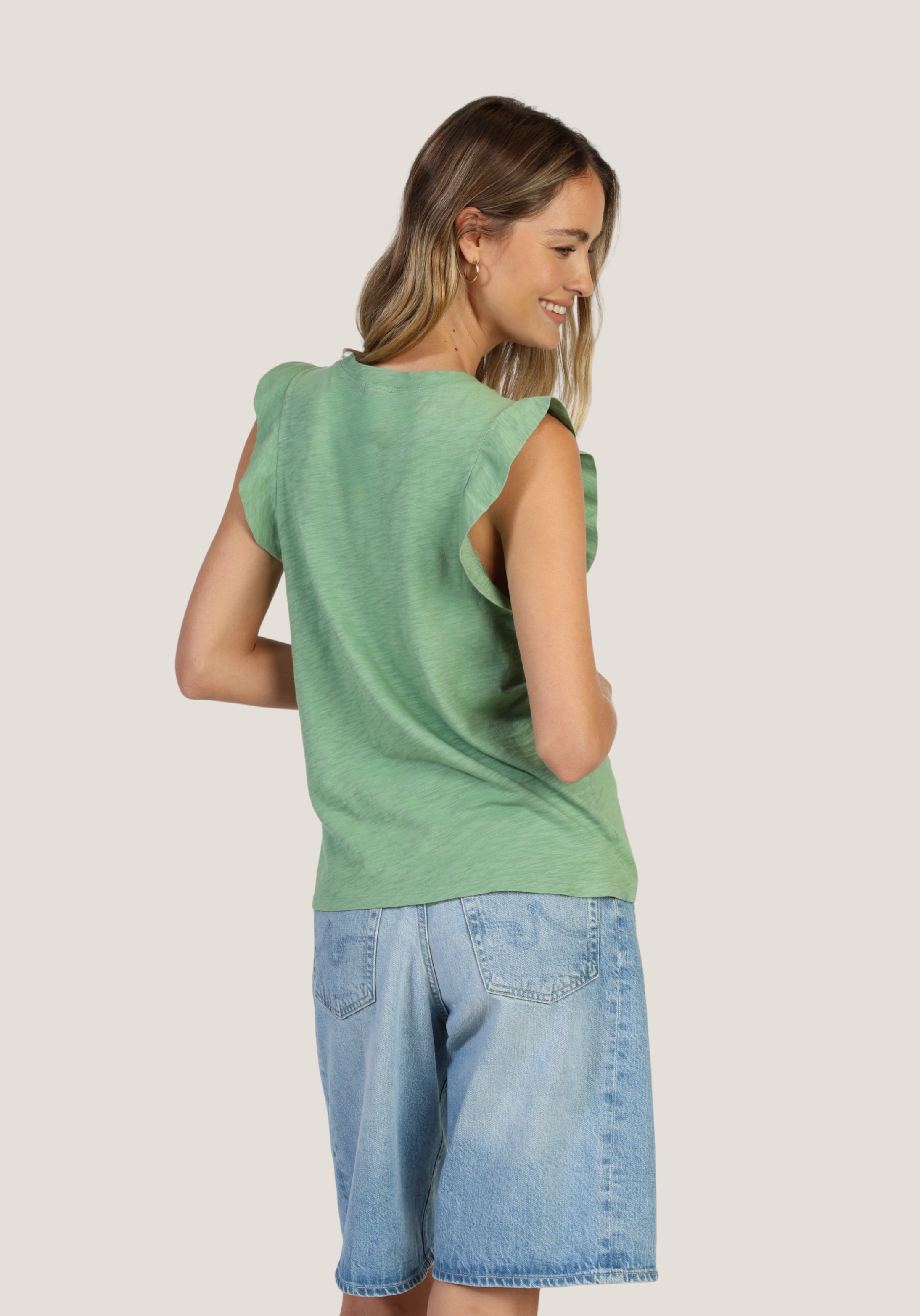 Sleeveless Ruffle Crew