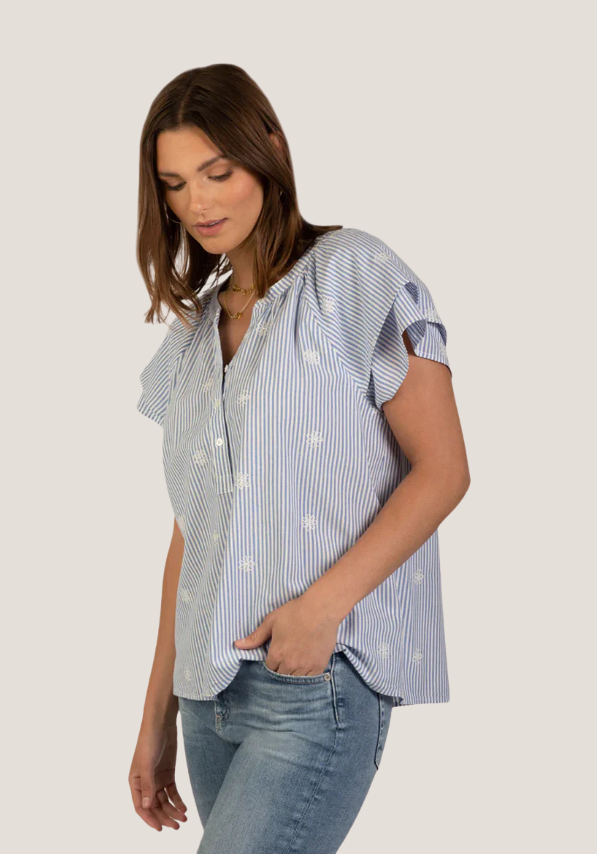 Sloan Stripe Ruffle Sleeve Blouse