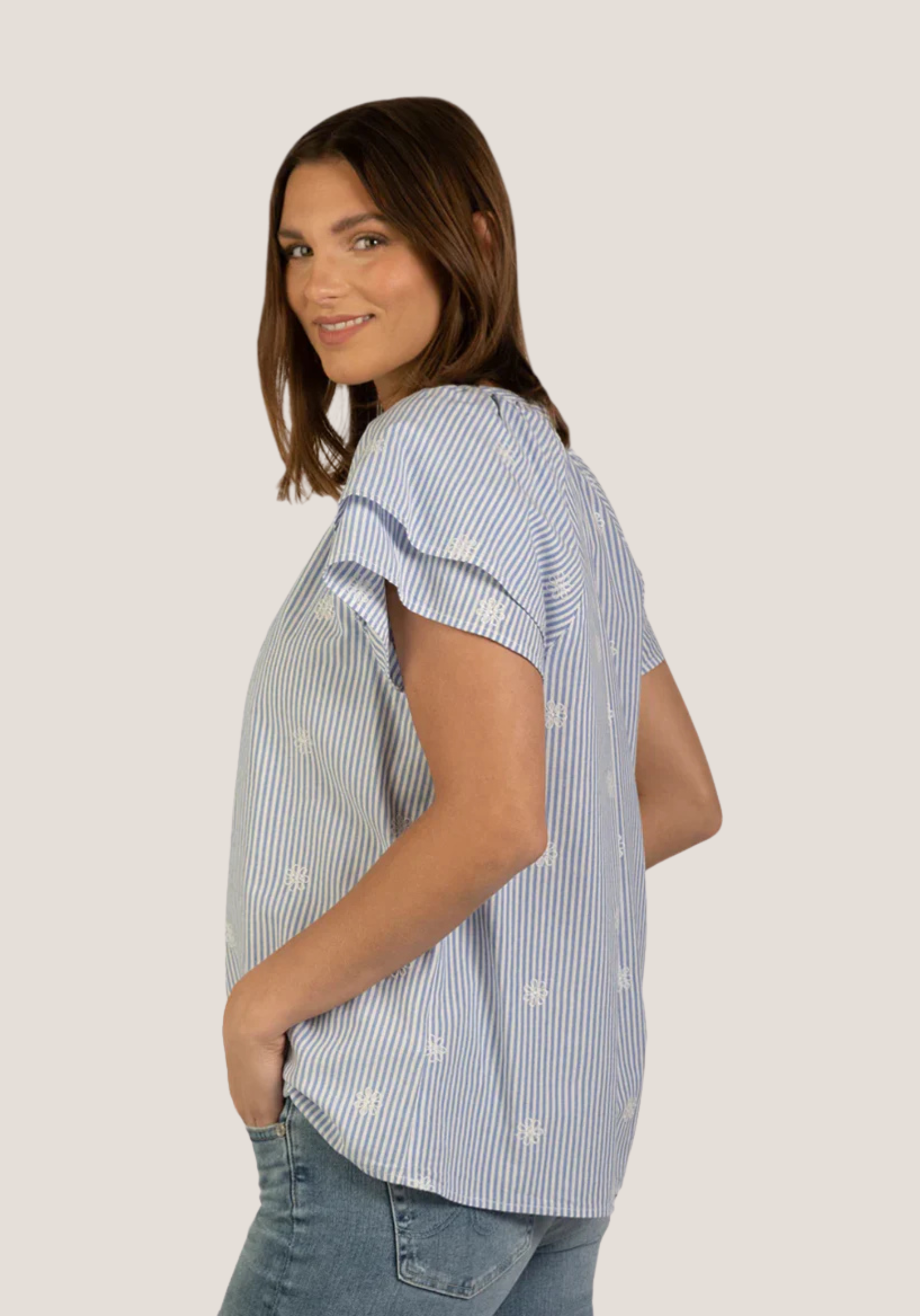 Sloan Stripe Ruffle Sleeve Blouse