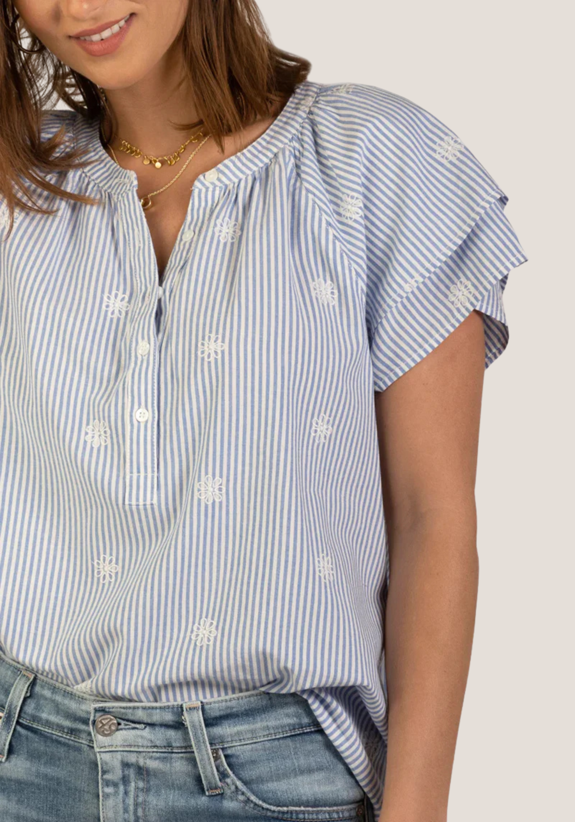 Sloan Stripe Ruffle Sleeve Blouse