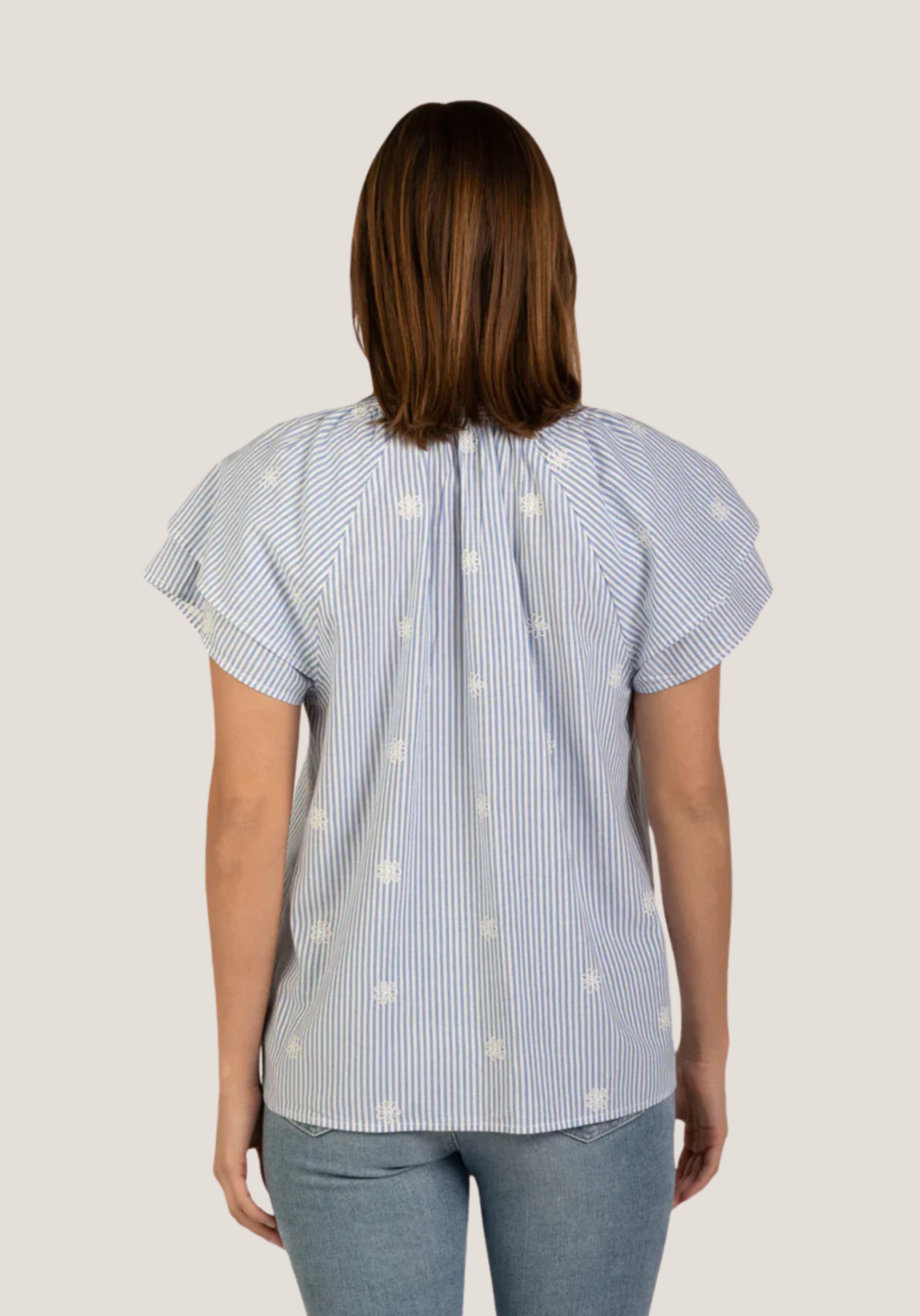 Sloan Stripe Ruffle Sleeve Blouse