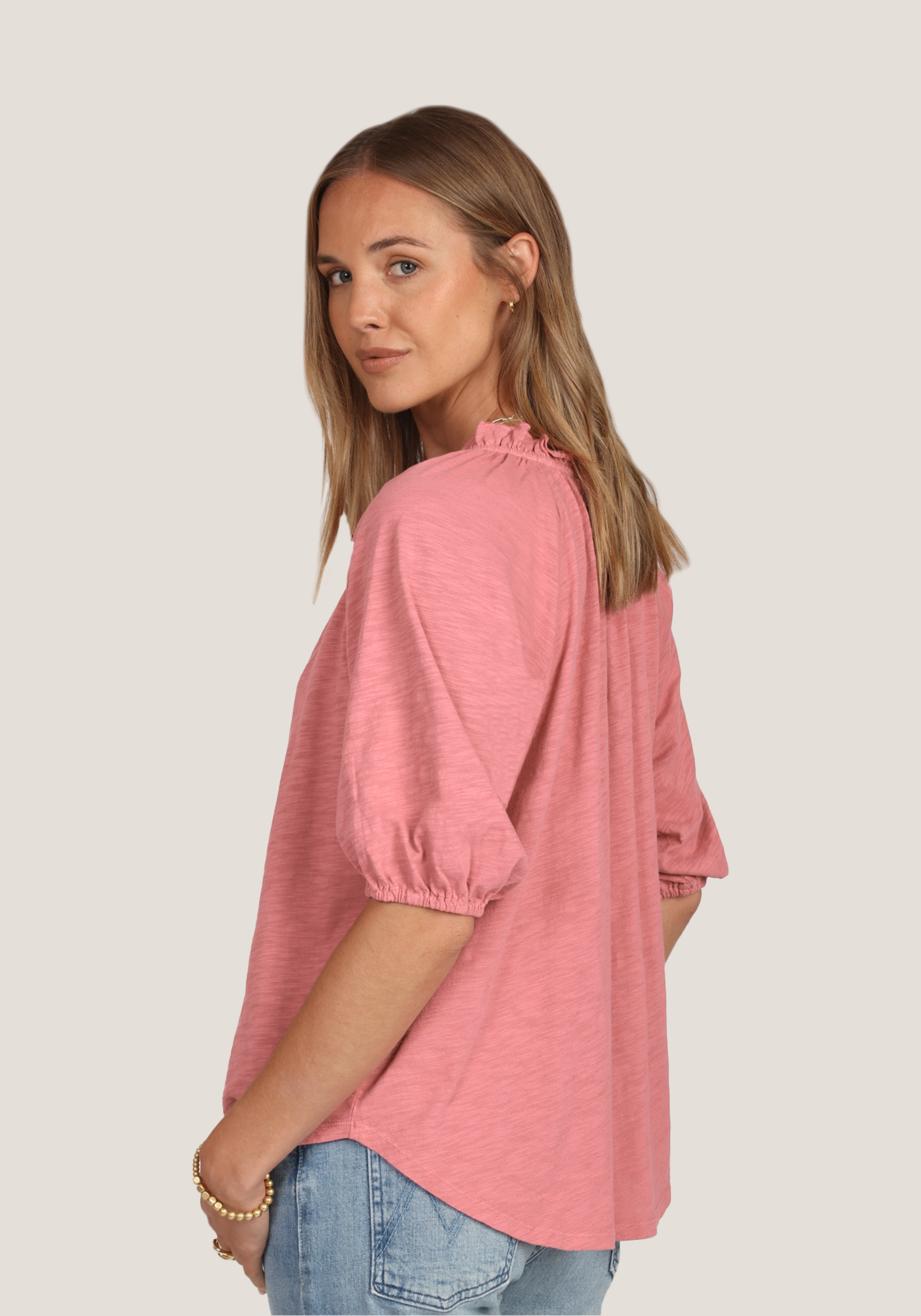 Slub Cotton Puff Sleeve Top