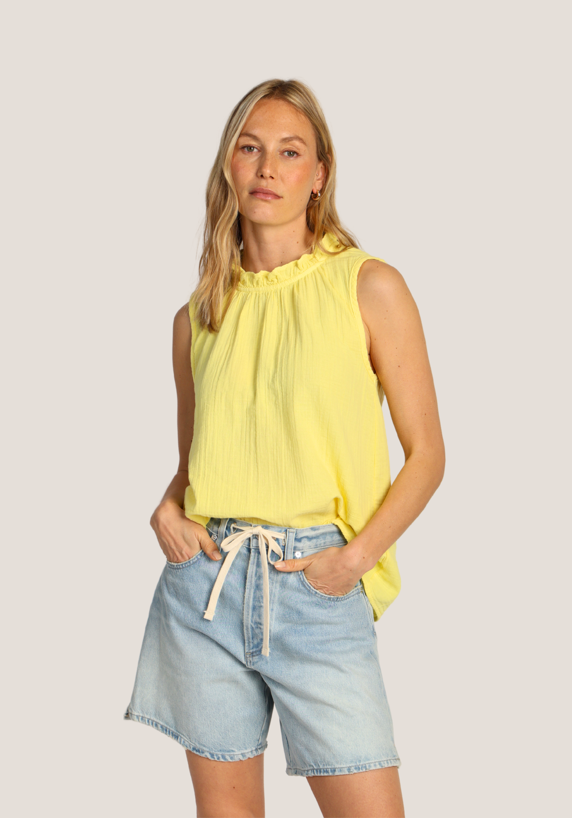 Ruffle Neck Sleeveless Top