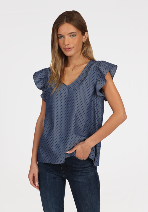 Indigo Chouchou Dot Smocking Blouse
