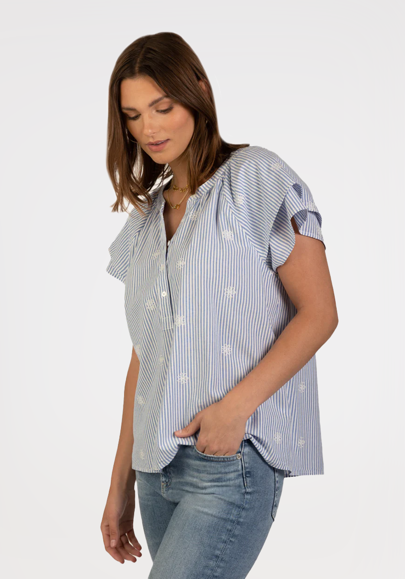 Sloan Stripe Ruffle Sleeve Blouse