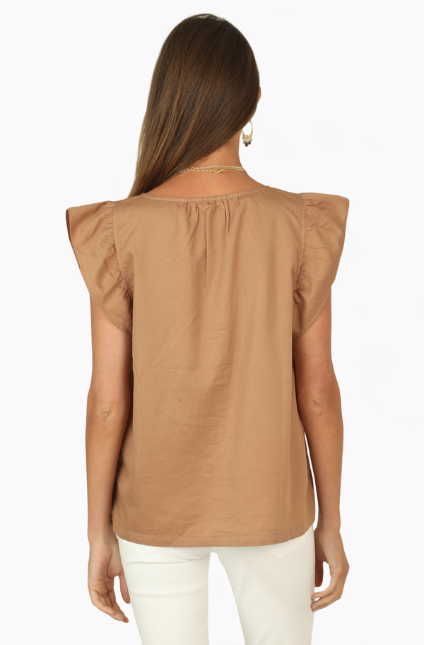 Sleeveless V-Neck with Ruffle Sleeve