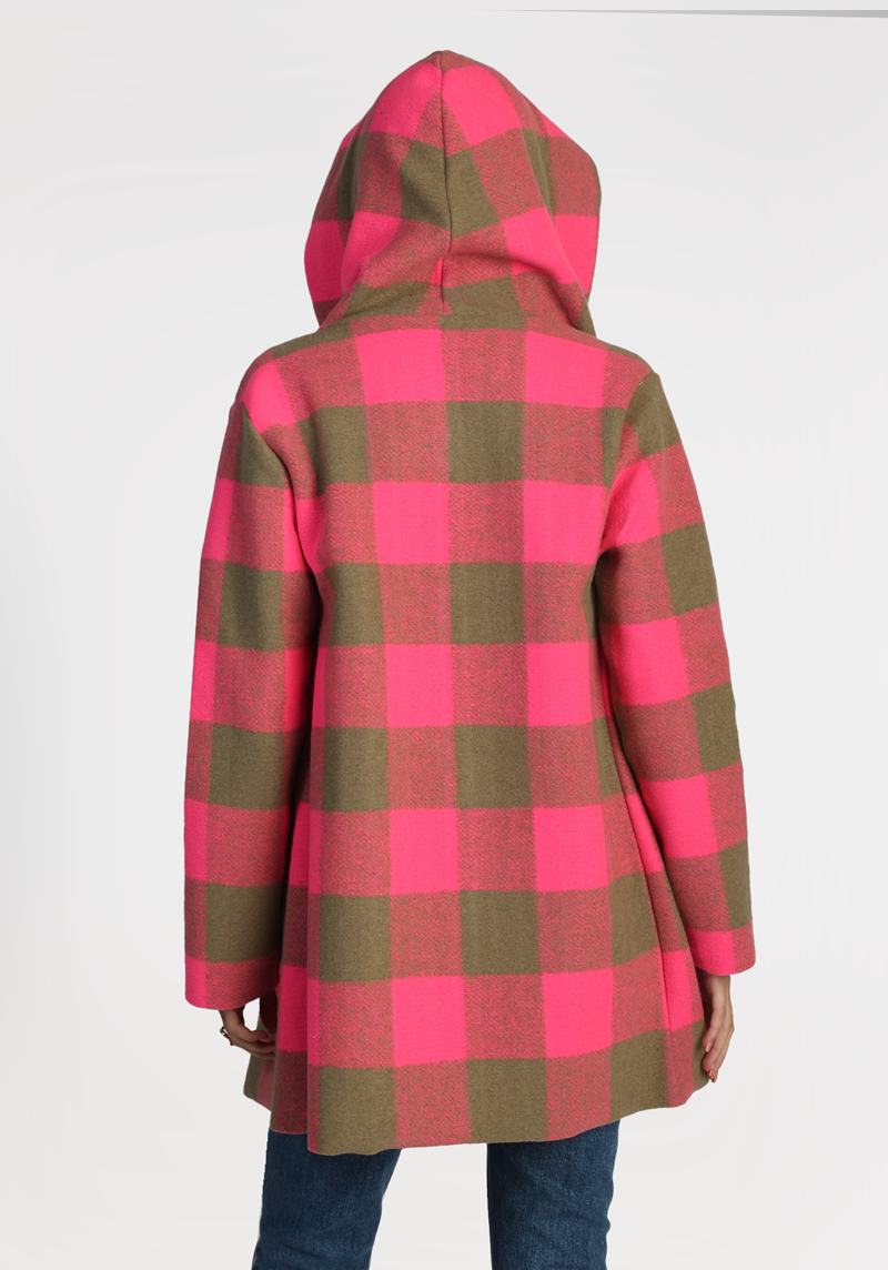 Checked hooded coat on sale