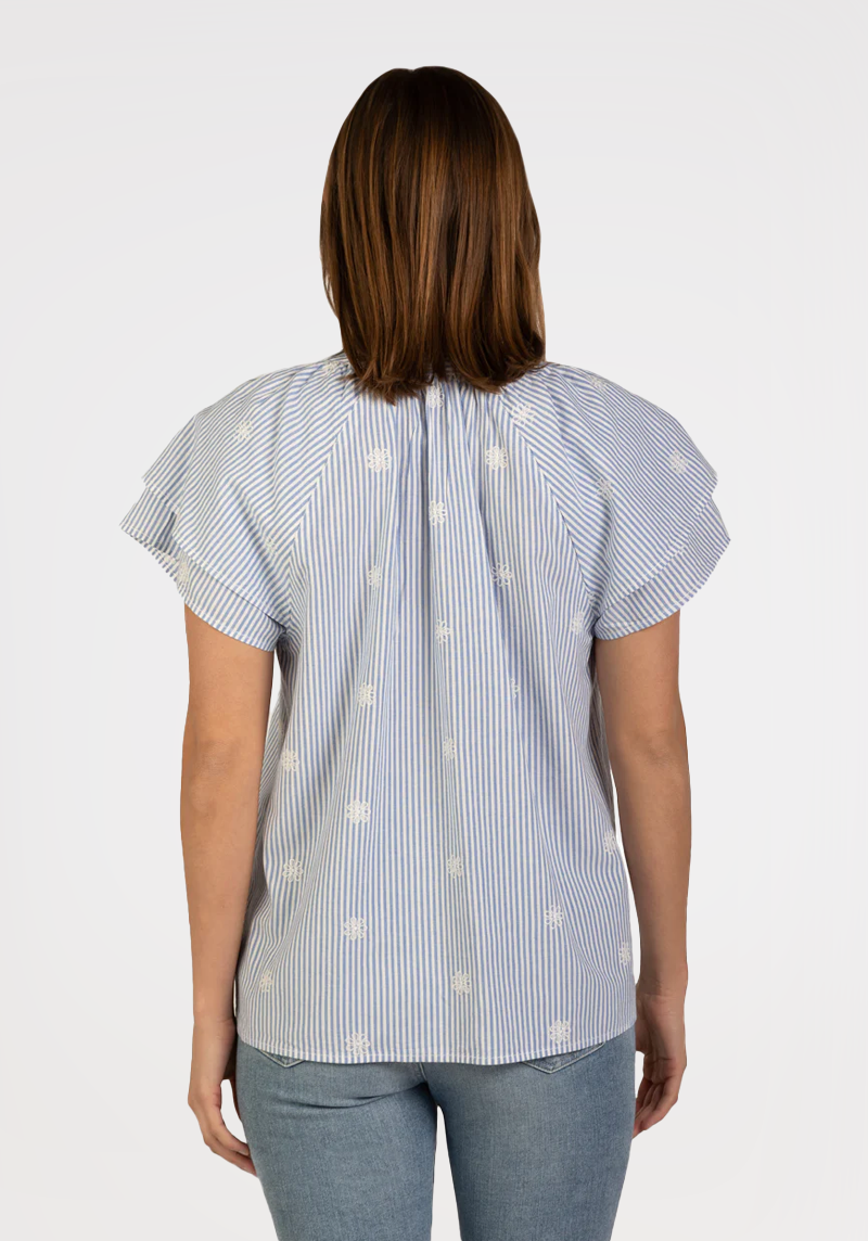 Sloan Stripe Ruffle Sleeve Blouse - Final Sale