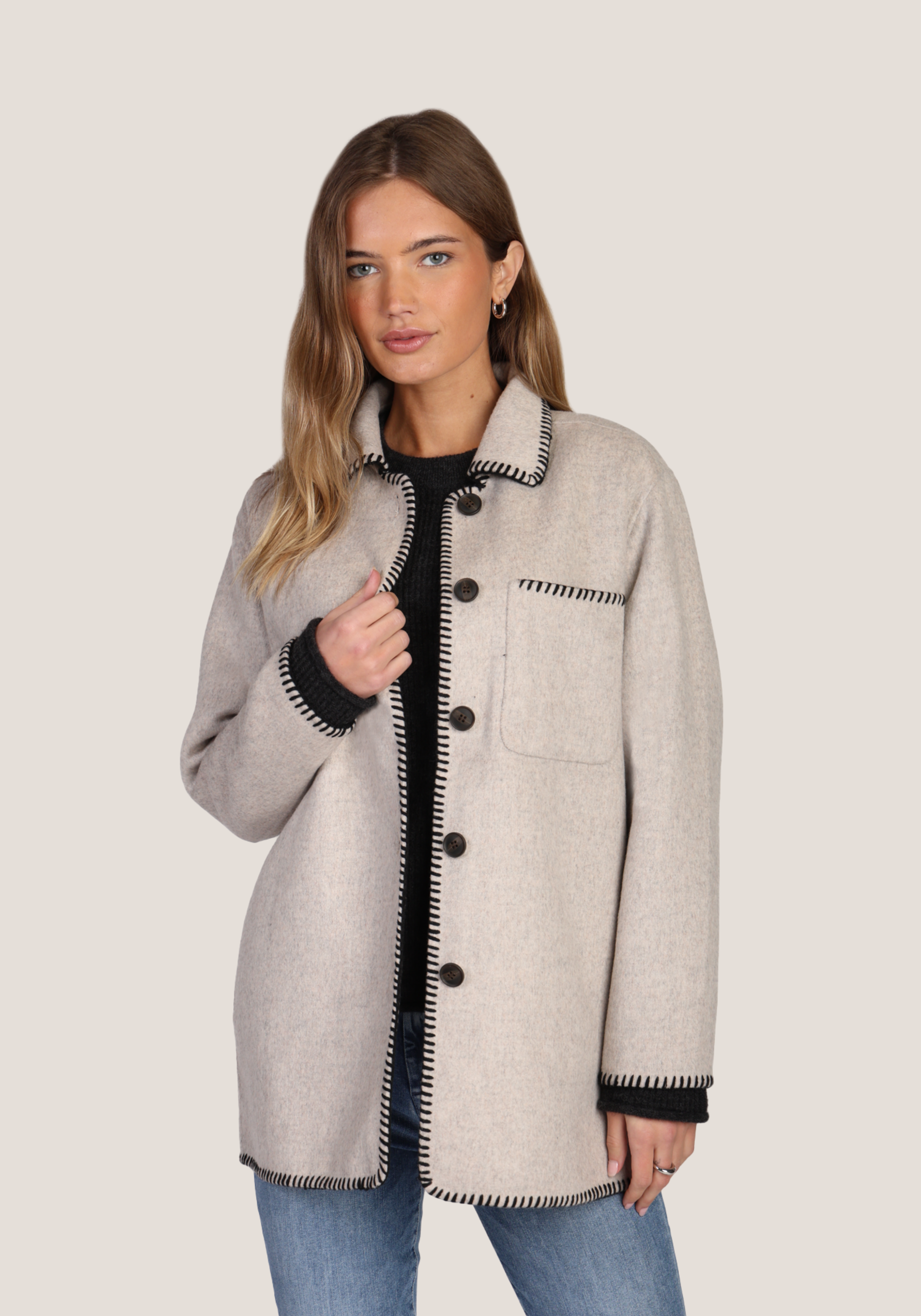 BLANKET STITCH JACKET NATURAL