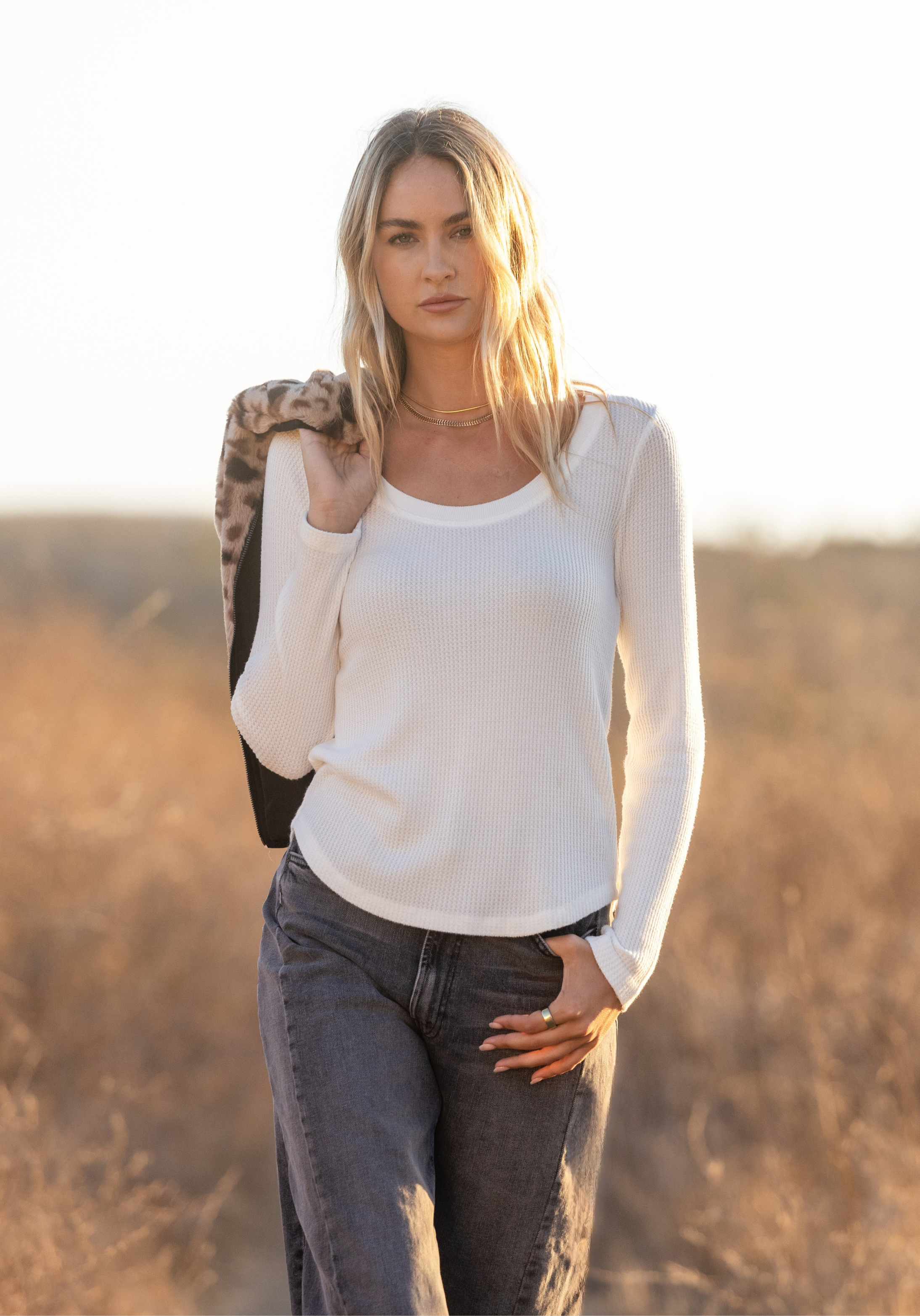 Brushed Waffle Scoop Neck