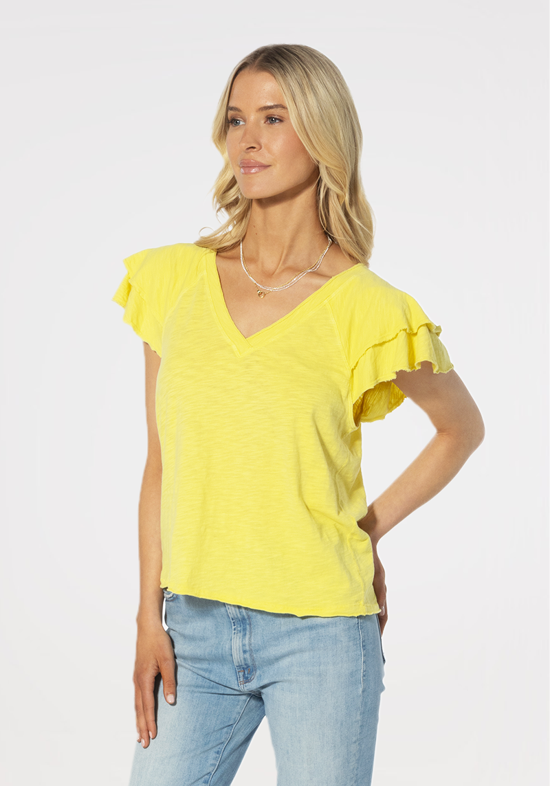 Ruffle Sleeve Deep-V Shirt