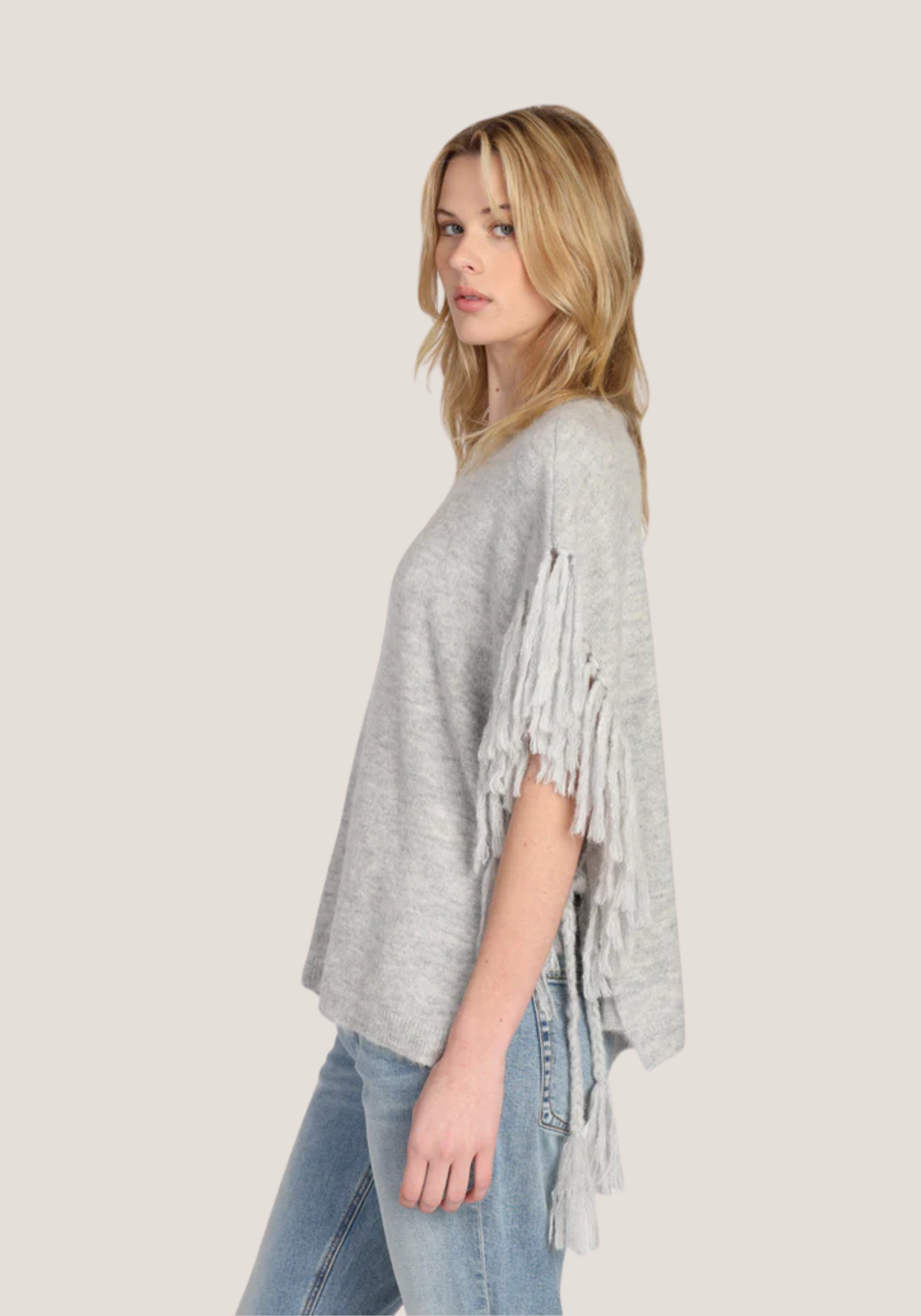 Fringed Sweater w/ Braided Side-Tie
