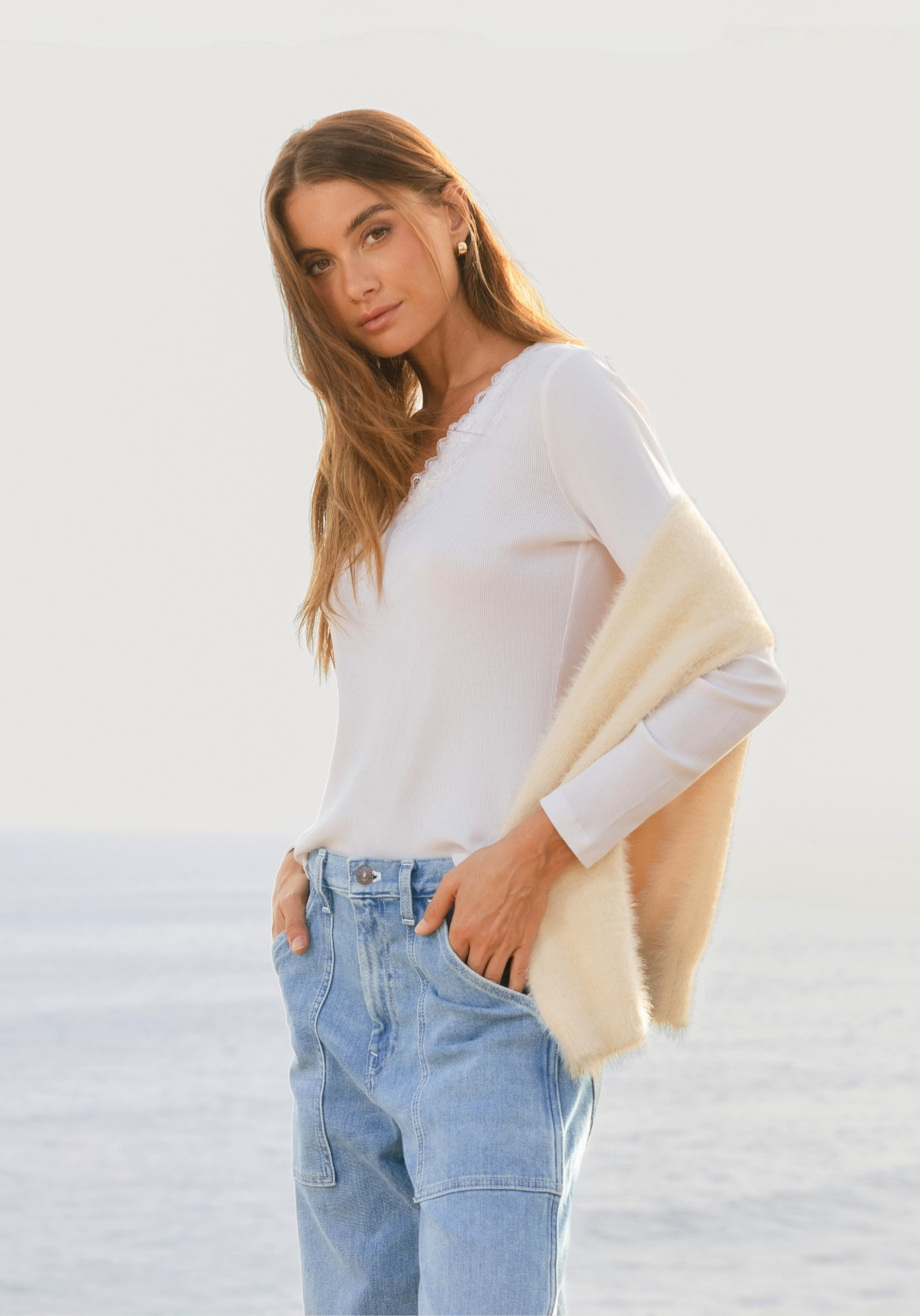 Remi V-Neck w/ Lace Trim