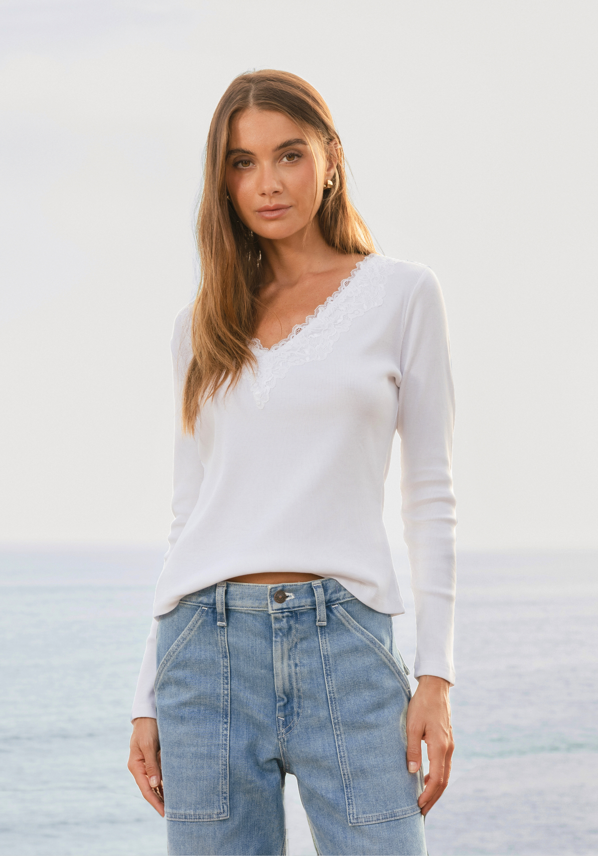 Remi V-Neck w/ Lace Trim