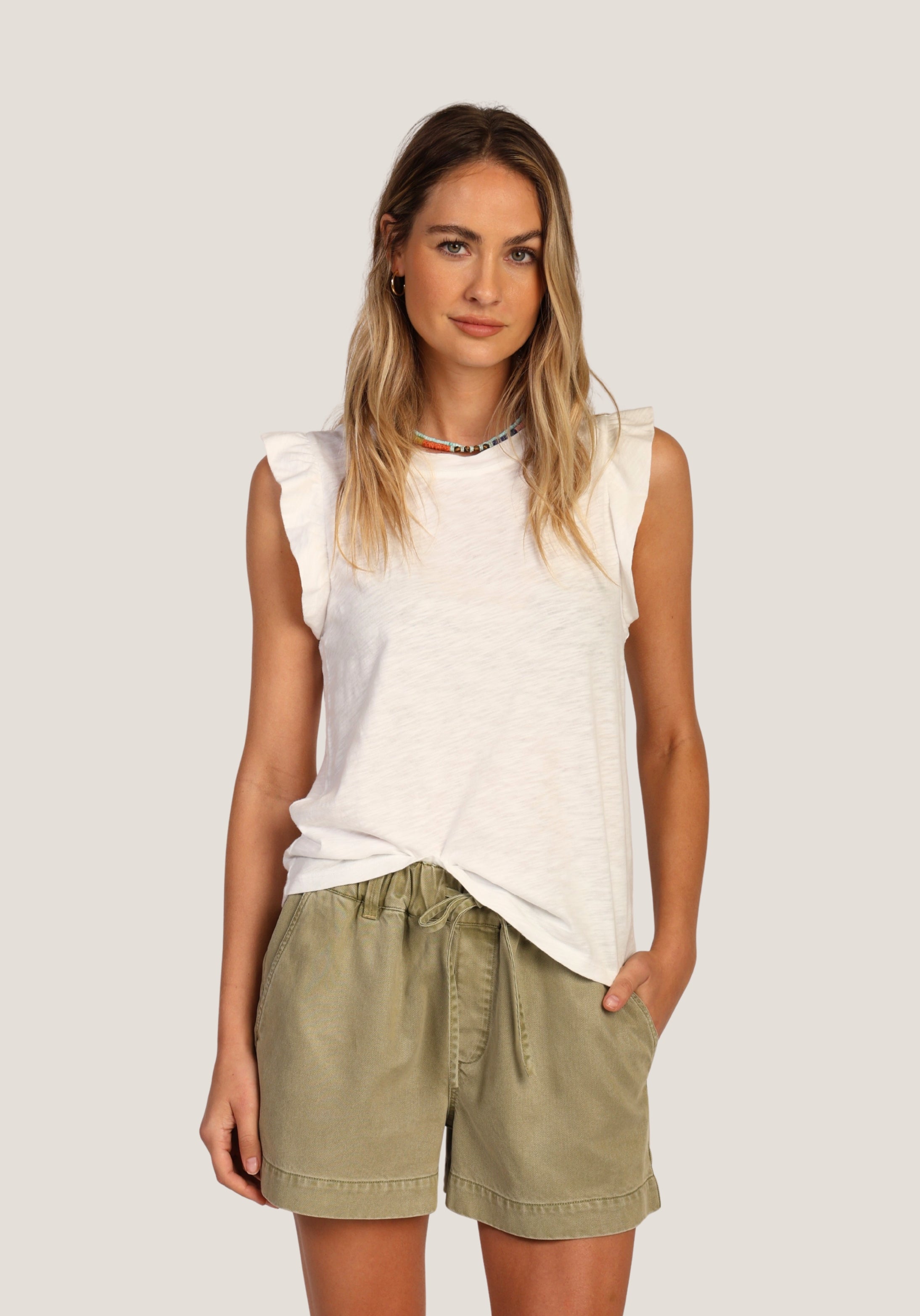 Sleeveless Ruffle Crew