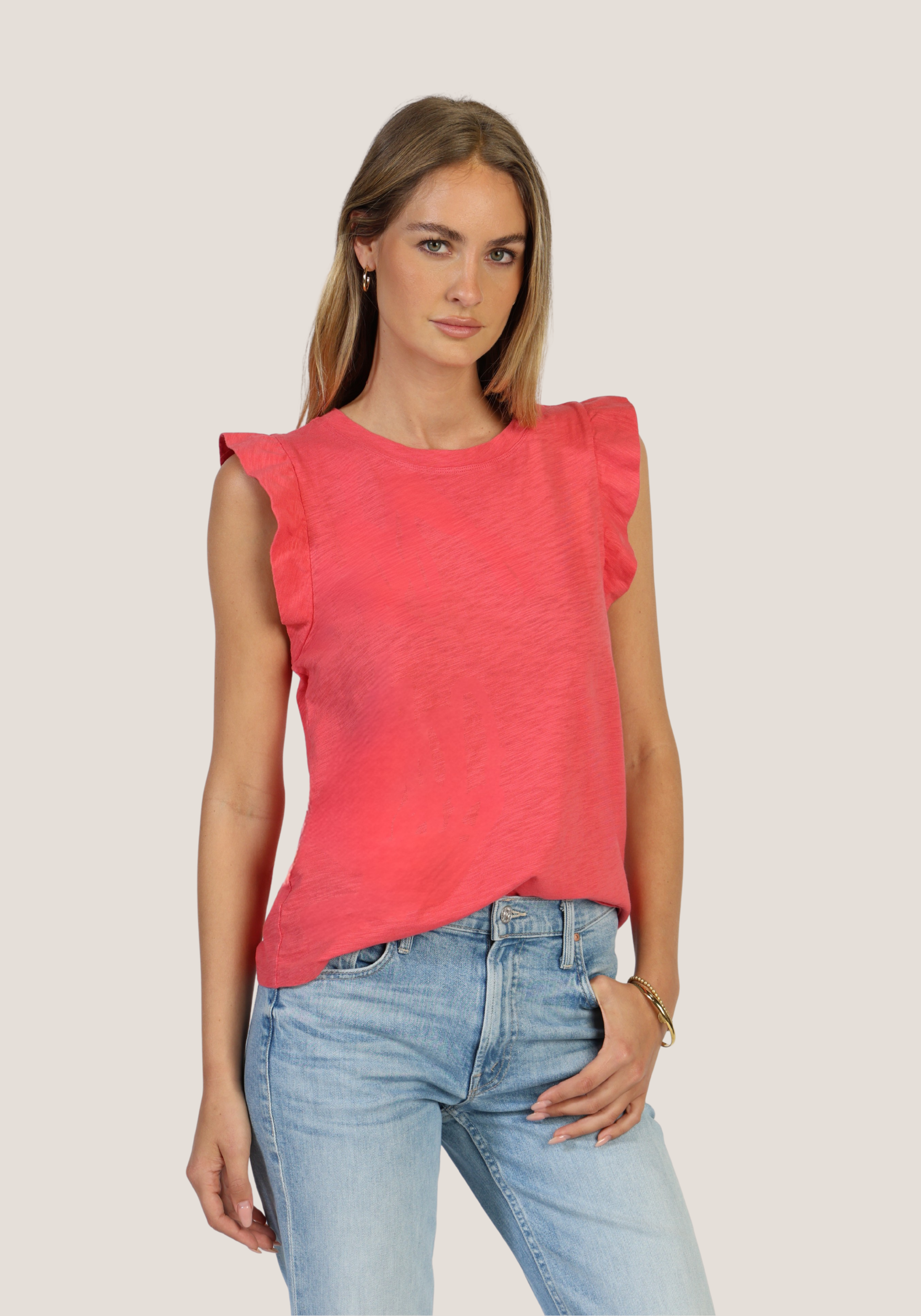 Sleeveless Ruffle Crew
