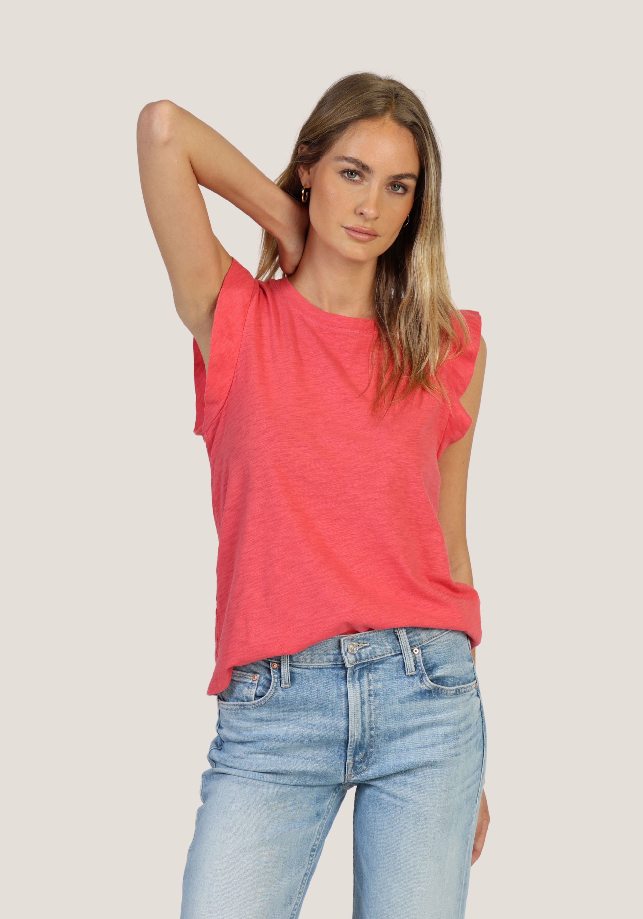 Sleeveless Ruffle Crew