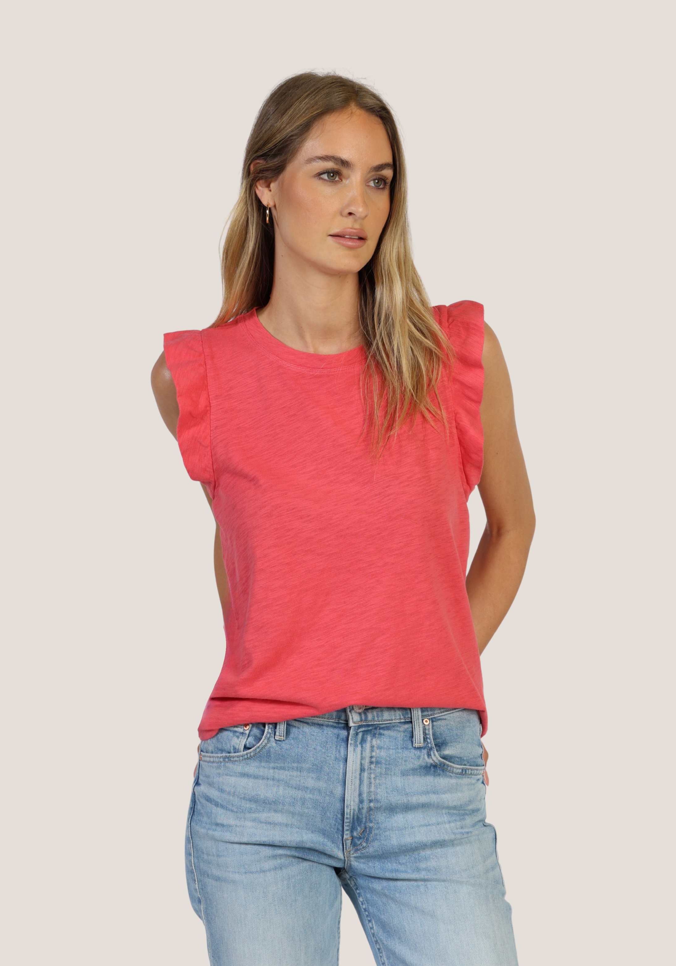 Sleeveless Ruffle Crew