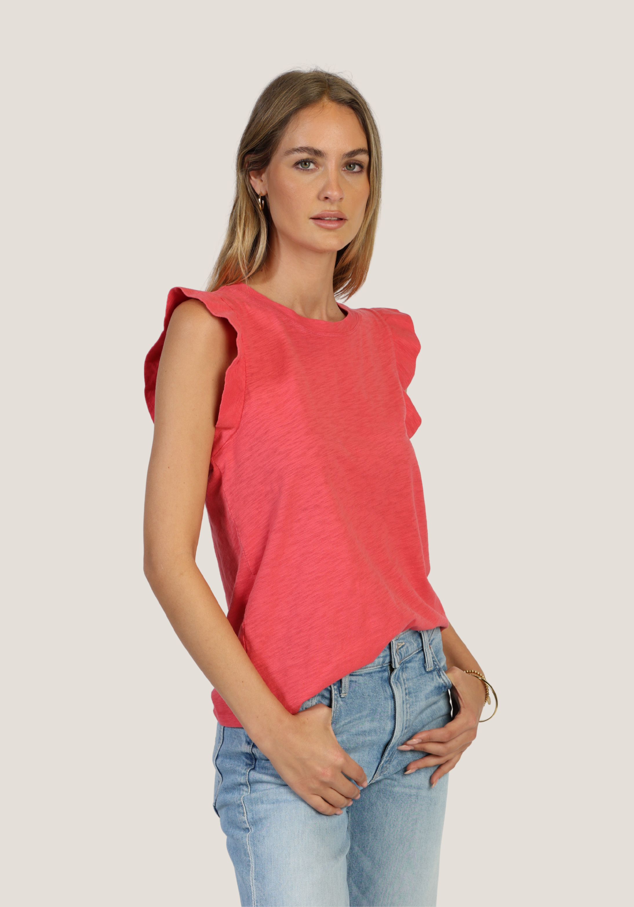 Sleeveless Ruffle Crew