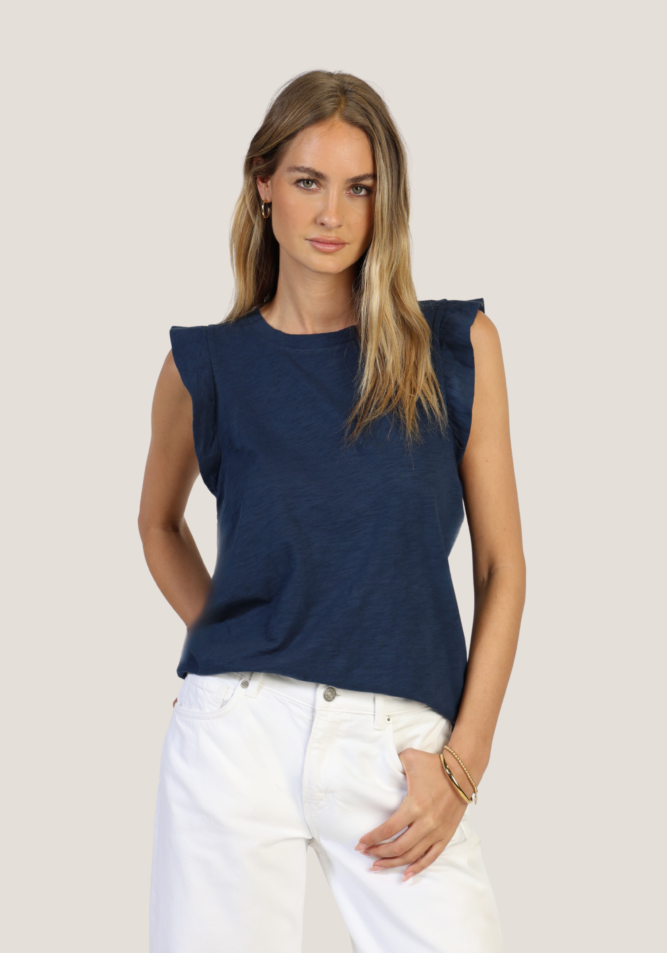Sleeveless Ruffle Crew