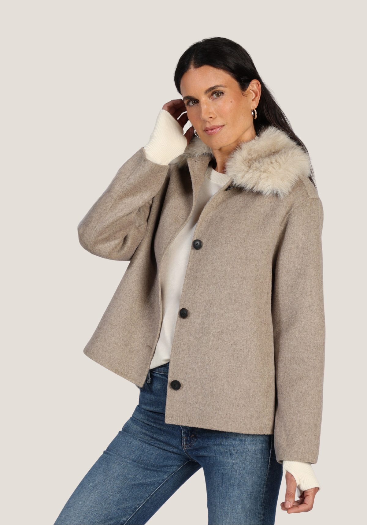 Clara Fur-Trimmed Melton Coat