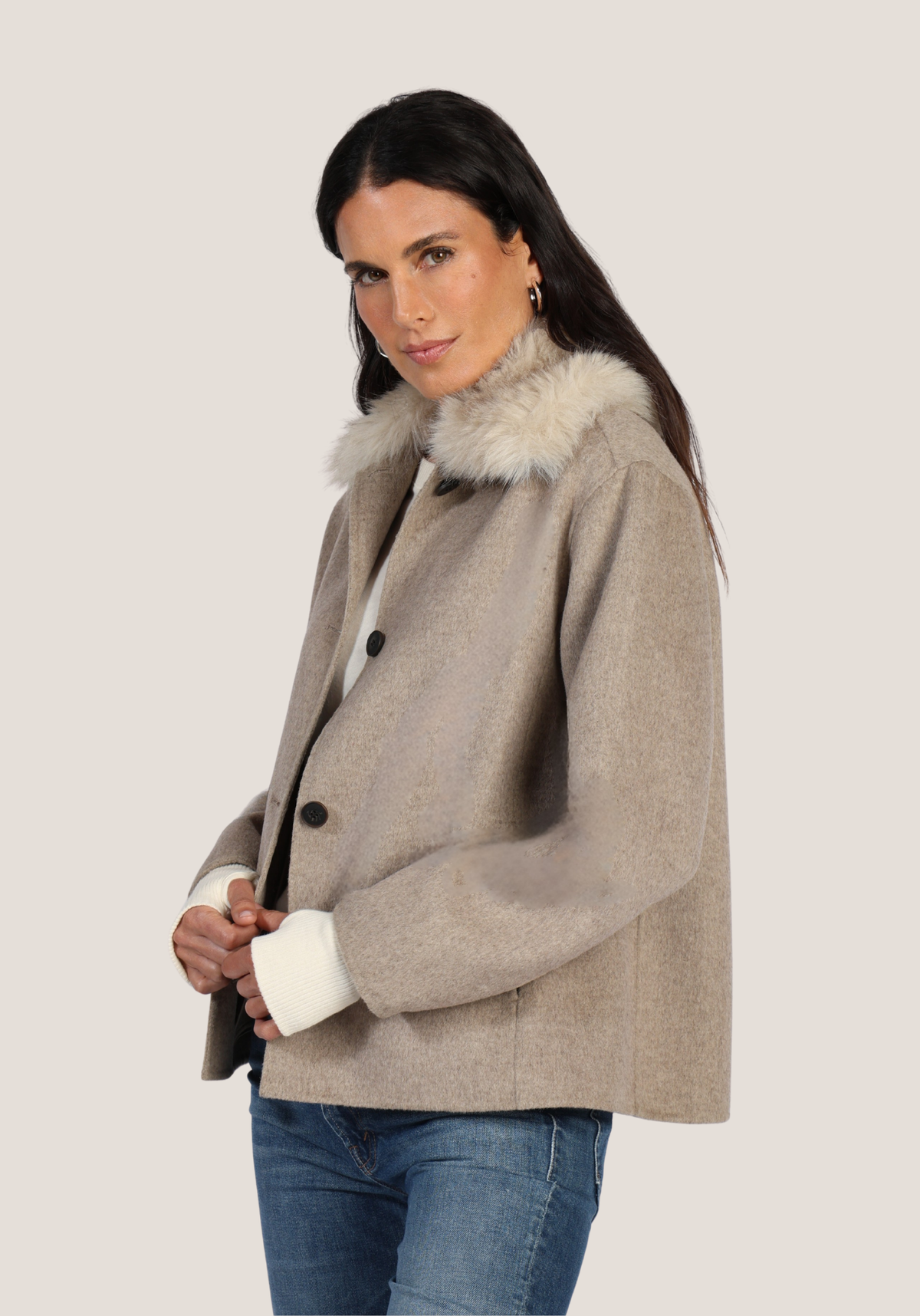 Clara Fur-Trimmed Melton Coat