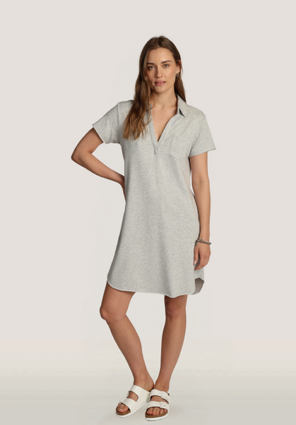 grey cotton polo dress product info and reviews S/S Polo Dress HEATHER / L