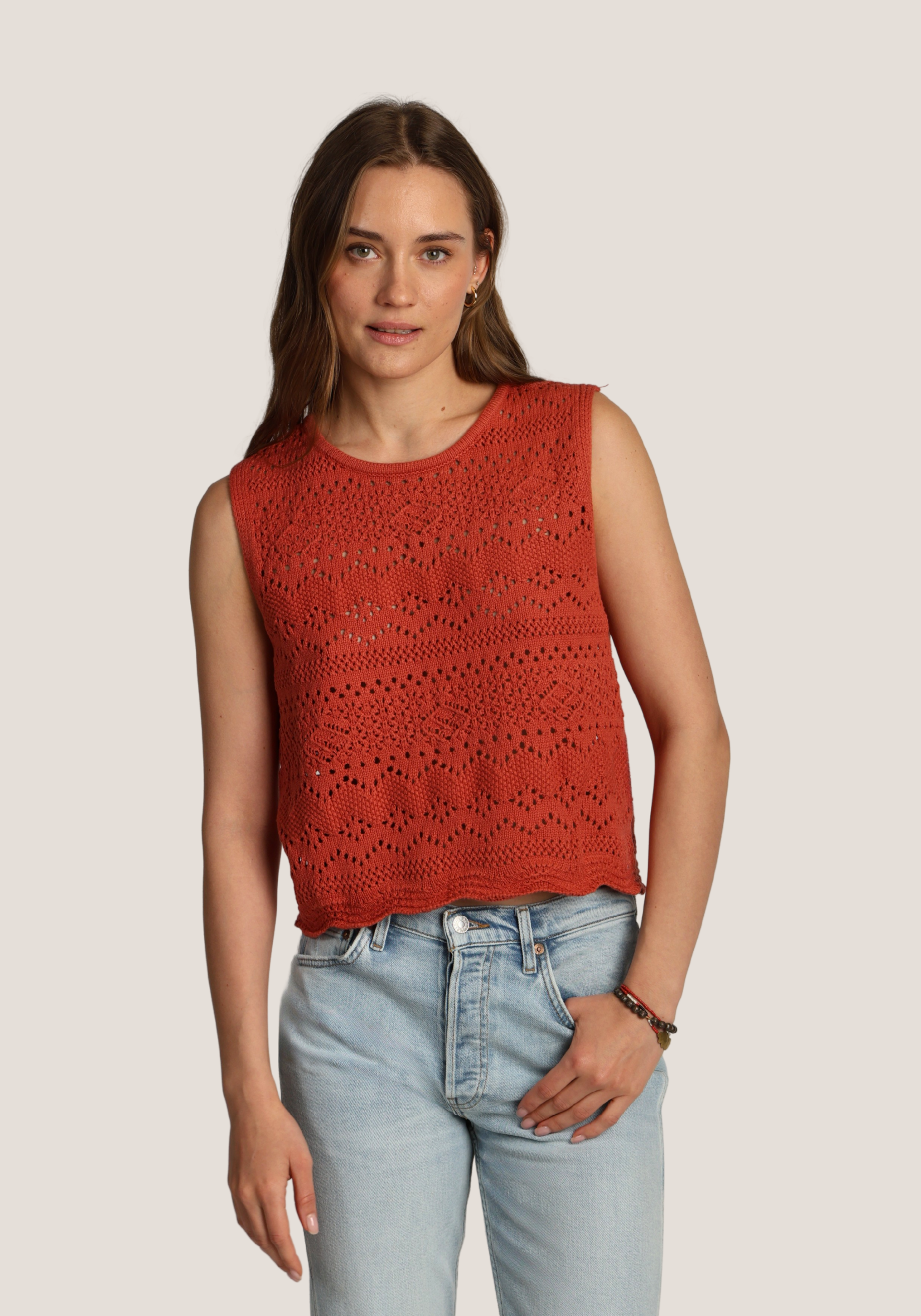 Scallop Hem Crochet Sweater